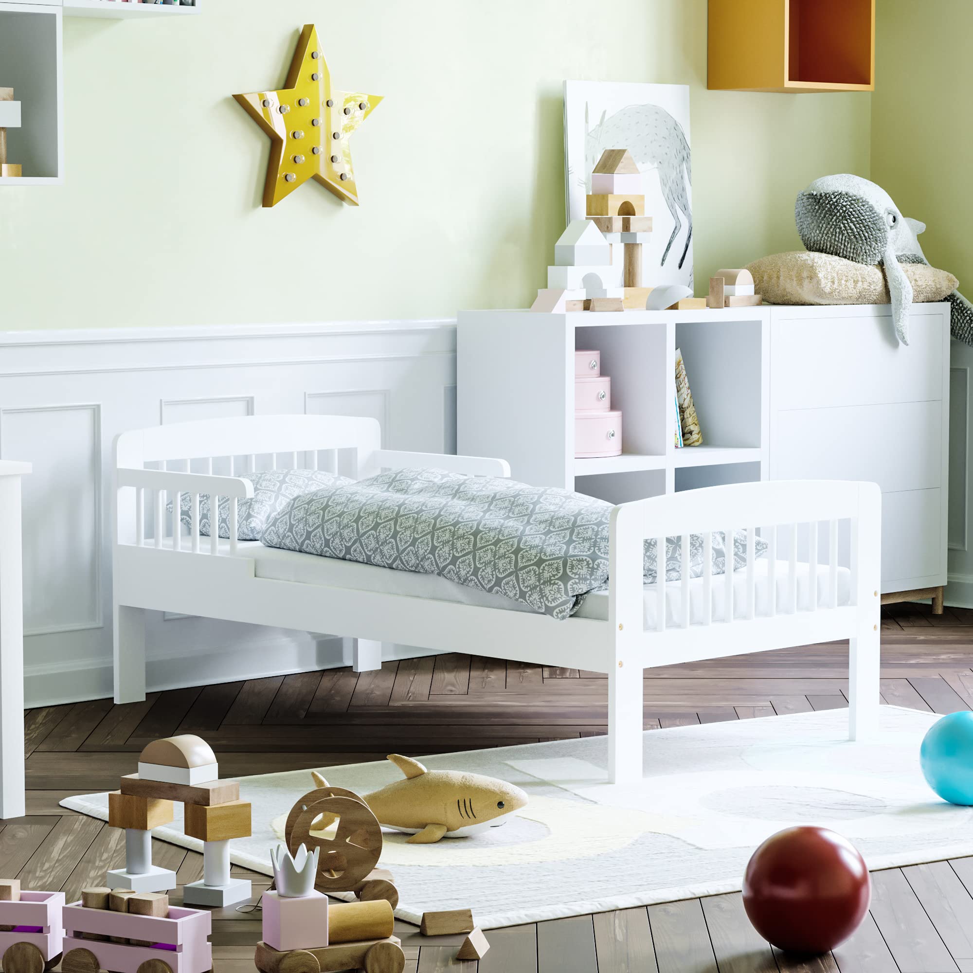 Junior Vida Scorpio Single Kids Toddler Bed Frame | White | Solid Pine Wood | 57 H x 75 W x 144 D cm