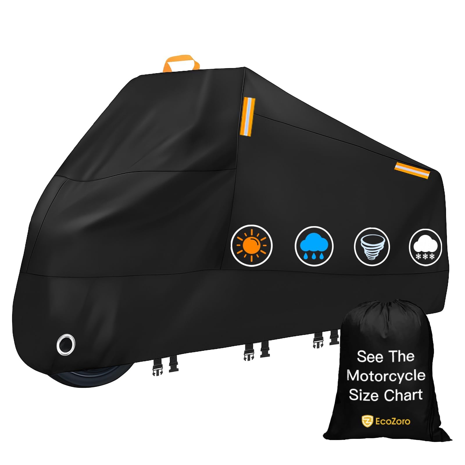 300D Heavy Duty Motorcycle Cover - All Season Waterproof Outdoor Protection with Lock-Holes, Night R