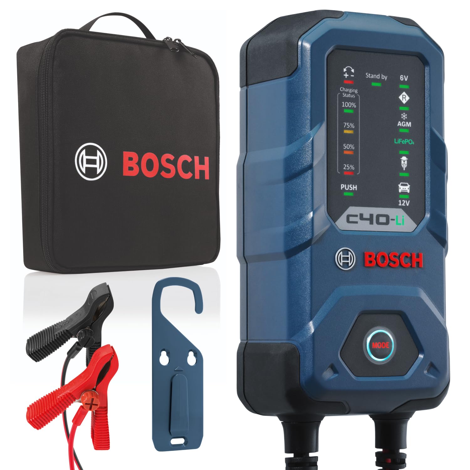 Bosch C40-Li Battery Charger, 5 Amps with Trickle Function | For 6V/12V Lead-acid, AGM, EFB, GEL, SLI and 12V Lithium ( 