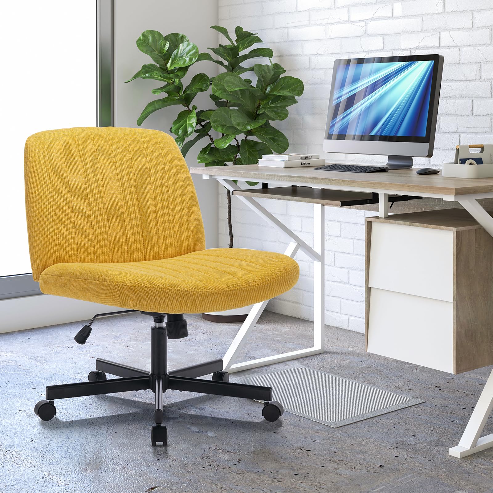 COLAMY Wide Office Chair, Padded Armless Task VanityChair Swivel Home Office Desk Chair 115°Rocking Mid Back Ergonomic C