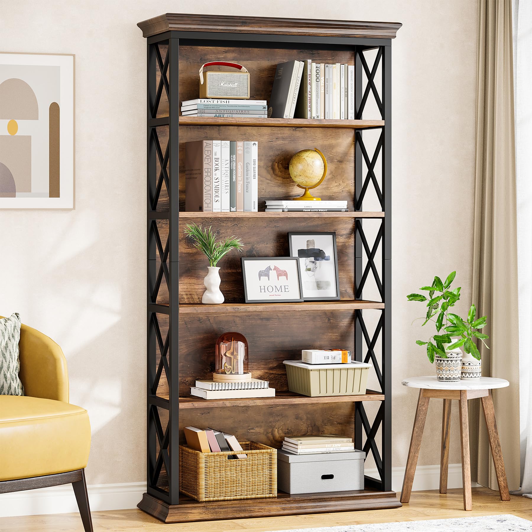 Tribesigns 6-Tier Bookcase, 71 Inches Industrial Bookshelves and Bookcases, Floor Standing 5 Shelf D