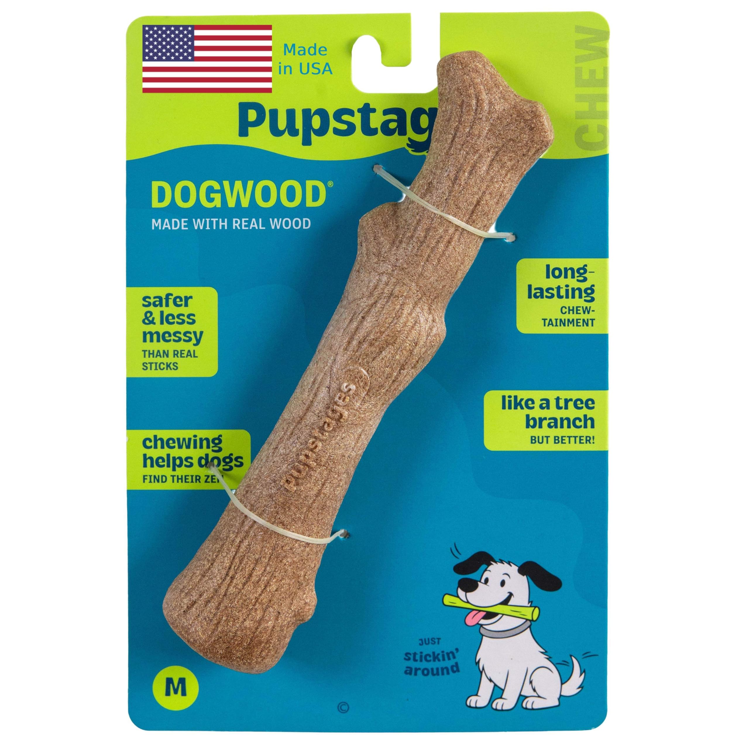 Pupstages Dogwood Dog Chew Toy, Made in the USA – Real-Wood Blend, Natural Flavor & Texture, Moderate Chewers, Medium, 7