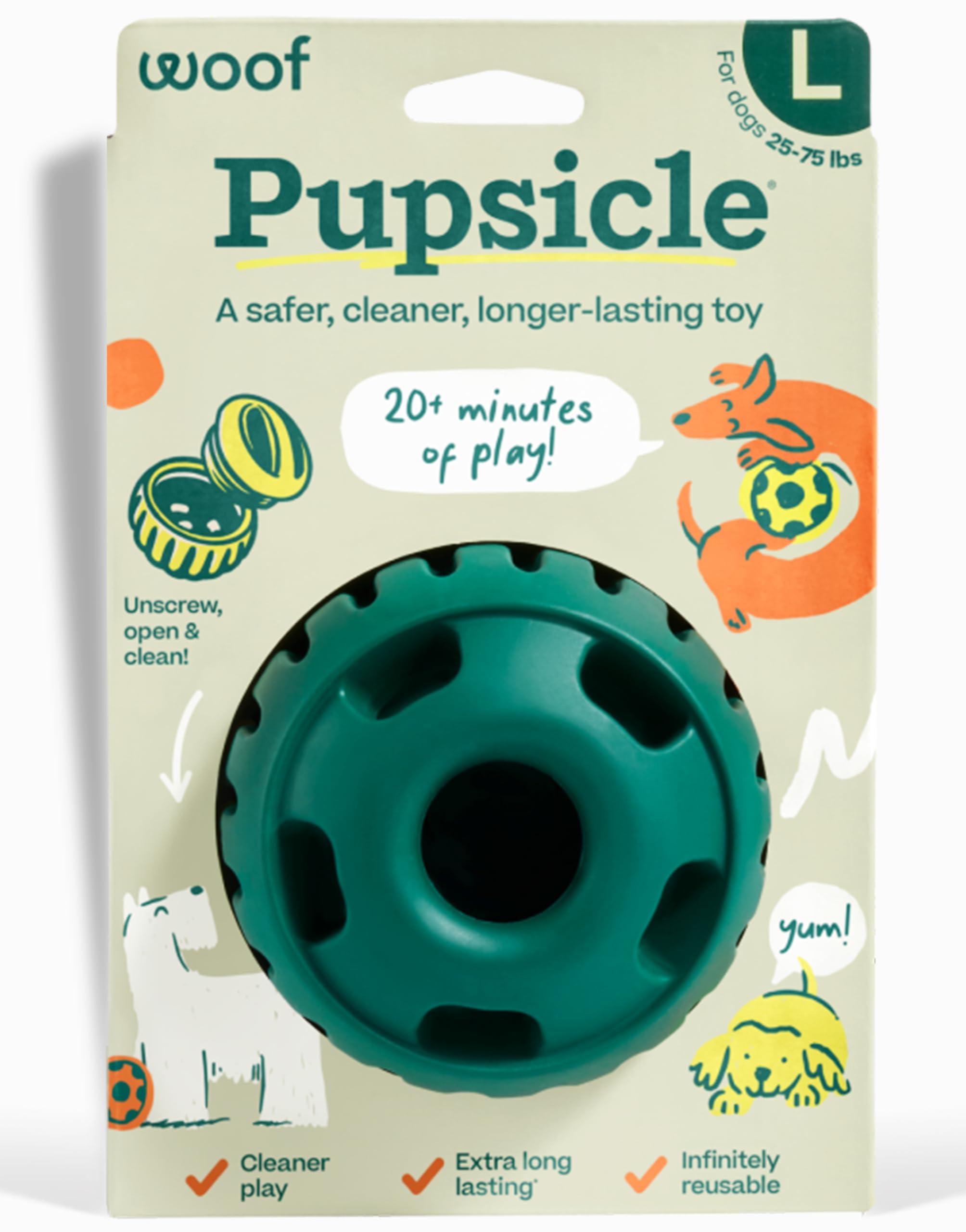 WOOF Pupsicle - Long-Lasting Interactive Dog Ball Toy to Keep Your Pup Busy and Distracted - Safe for Dogs - Low-Mess De