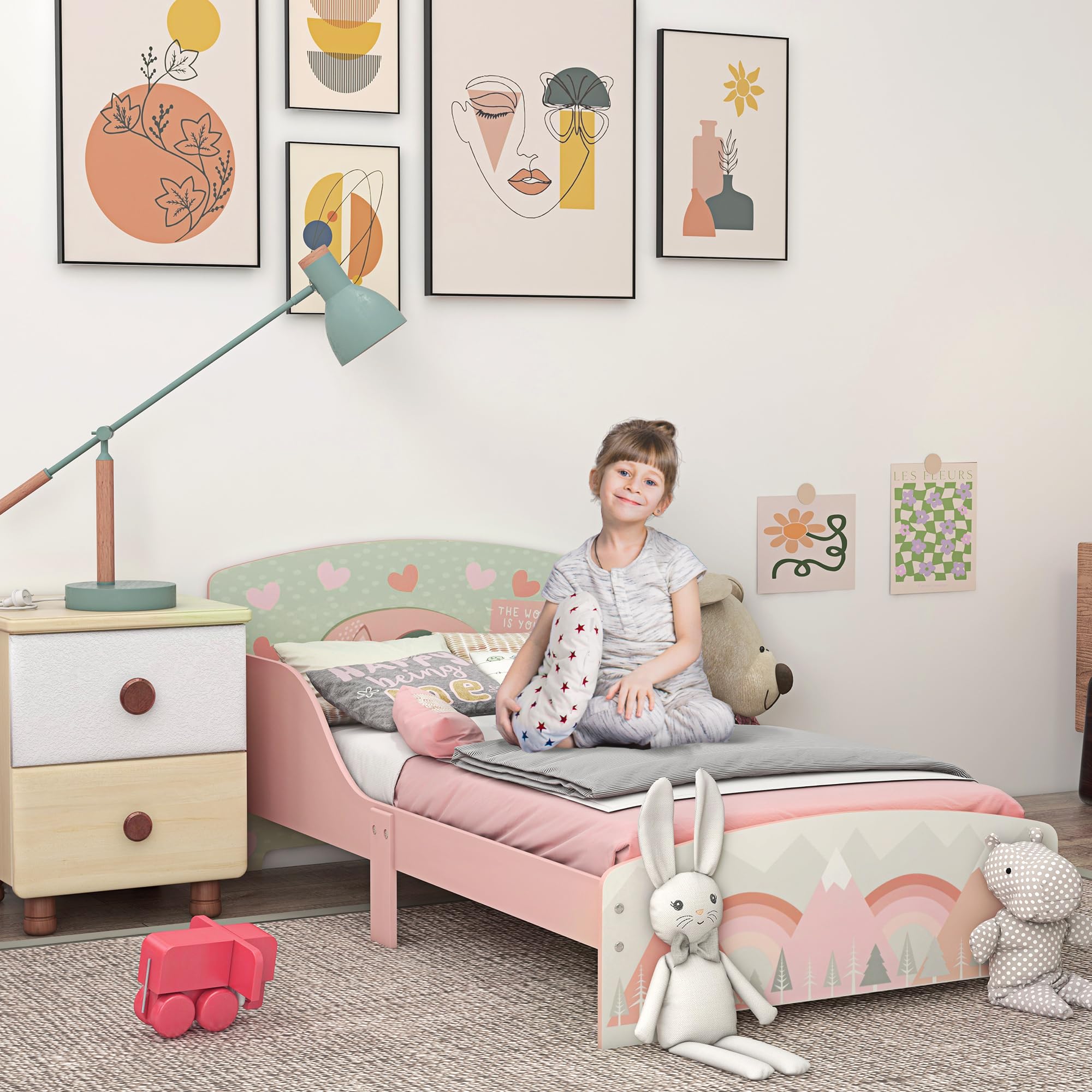 ZONEKIZ Toddler Bed Frame, Kids Bedroom Furniture for Ages 3-6 Years, 77 x 143 x 60cm - Pink