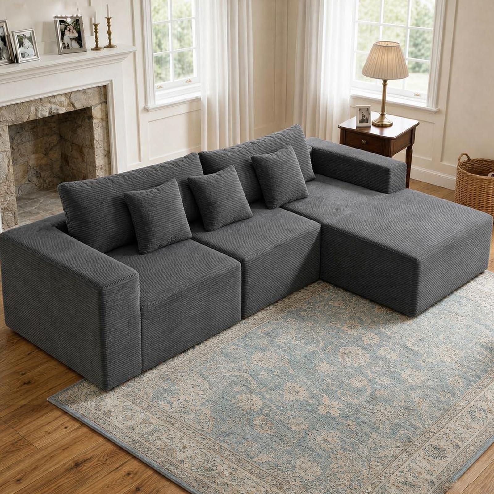 BSTSEL Modular Boneless Couch 235cm/273cm Corner Sofa with Memory Foam Seating L-Shaped Sectional So