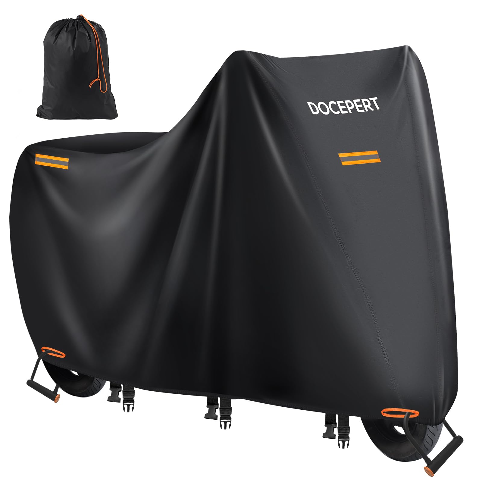 XL Waterproof Motorbike Covers for outside Storage 420D Oxford Fabric, Motorcycle Cover with 4 Reflective Strips, 3 Wind