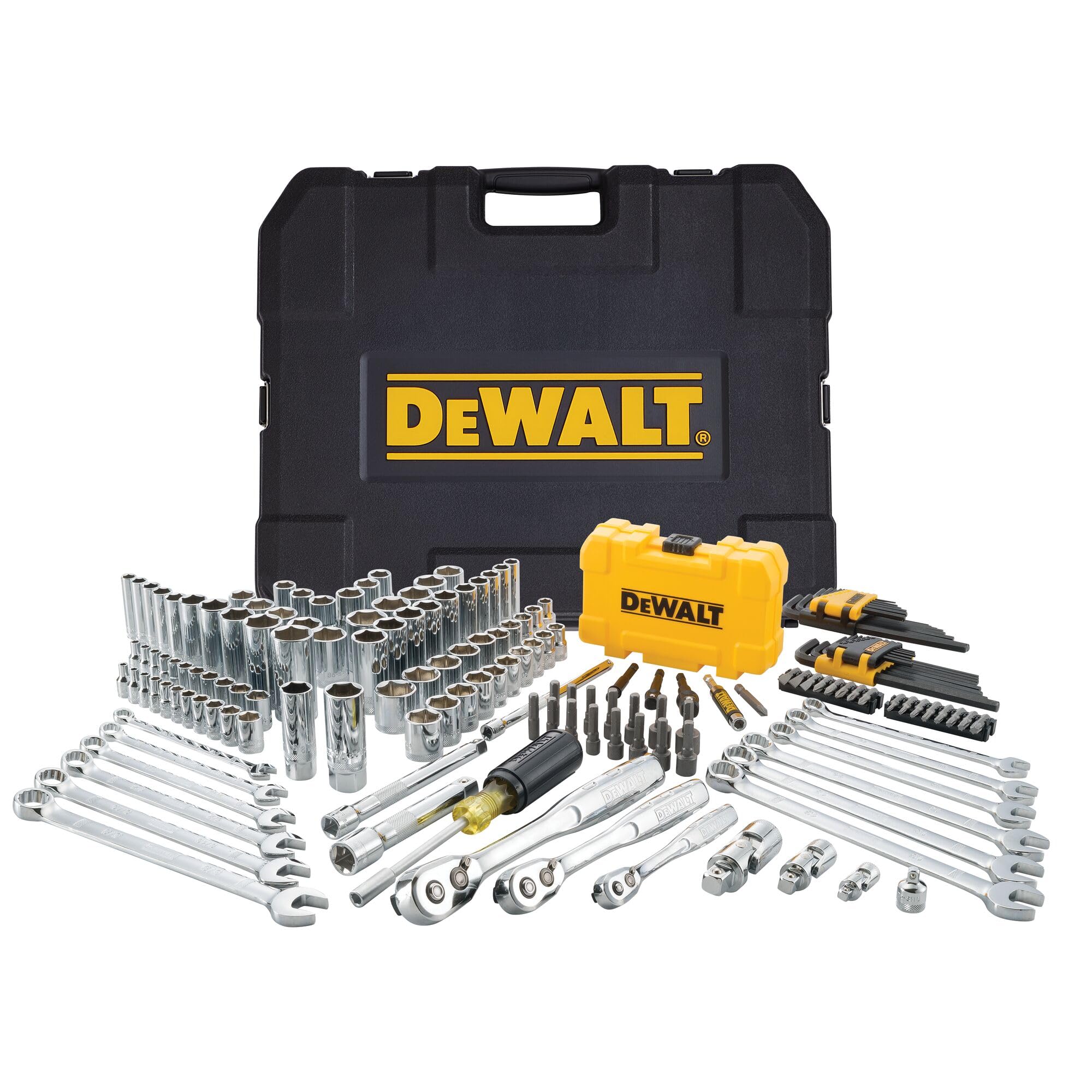 DEWALT Mechanic Tool Set with Case, Socket Set Metric and Standard Full, 1/4