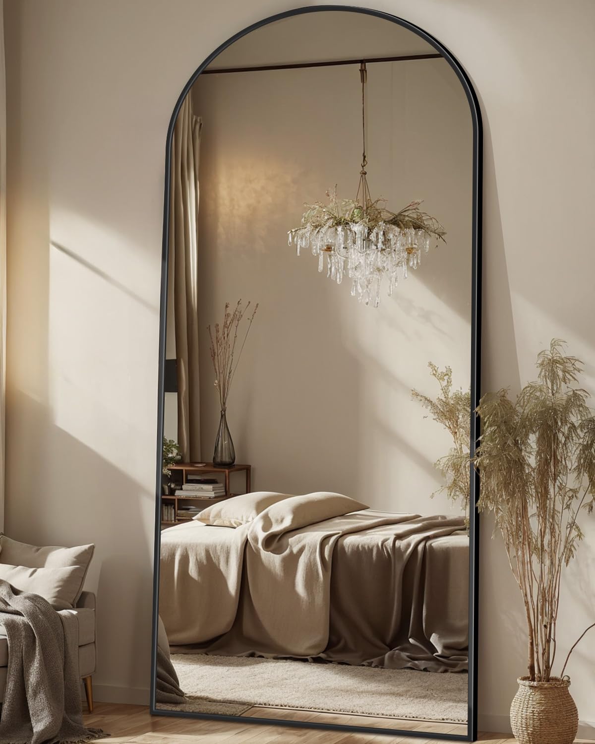 Antok 71" x28” Arched Full Length Floor Mirror, Black Aluminum Frame, Free Standing/Wall Mount/Leani