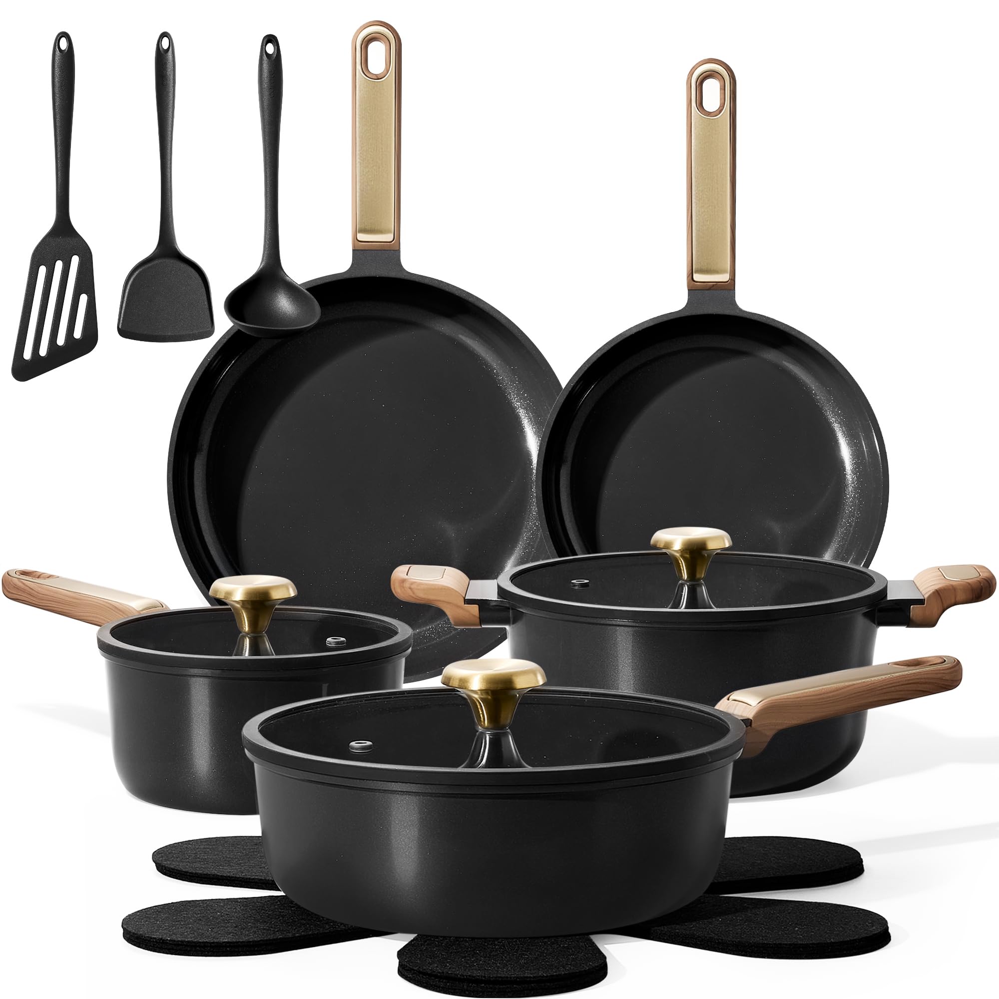 CAROTE Ceramic Cookware Set Nonstick, 16pcs Pots and Pans Set Nonstick, Non-Toxic & PFAS-Free, Dishwasher, RV/Camping Co