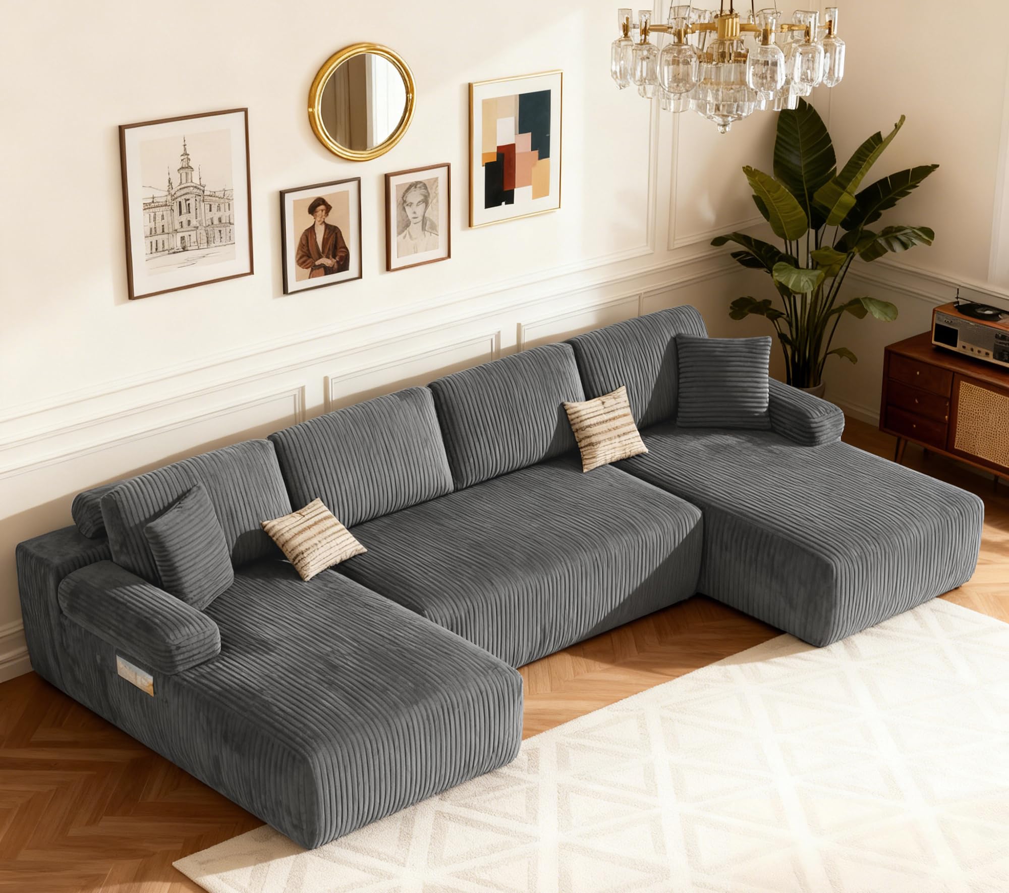 DURASPACE 320cm U Shaped Sofa with Chaise, Modular Boneless Comfort Sectional Sofa Couch, Modern Corduroy Deep Seat Couc