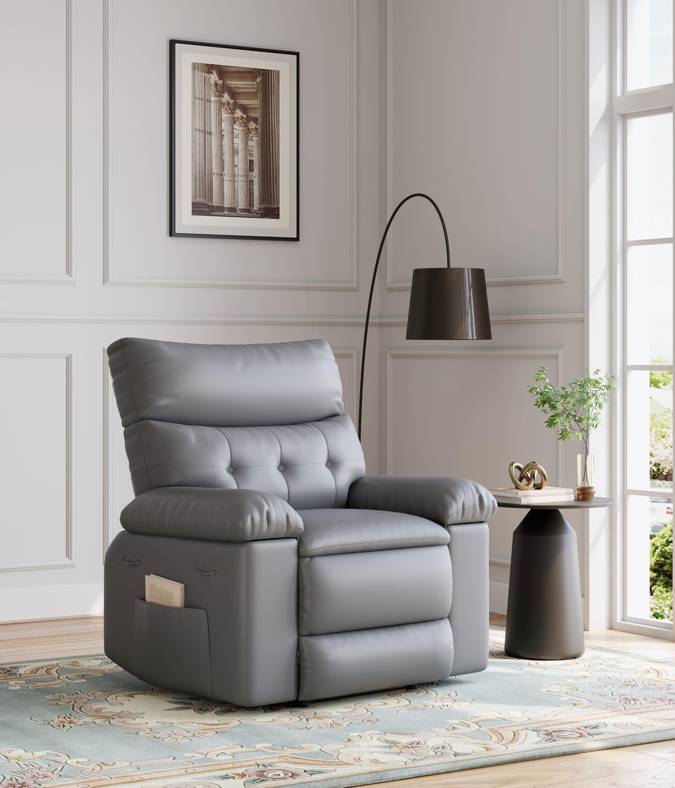 Garvee Oversized Recliner Chair - PU Leather Manual Recliner for Adults, Comfy Reclining Chair with Overstuffed Arms and