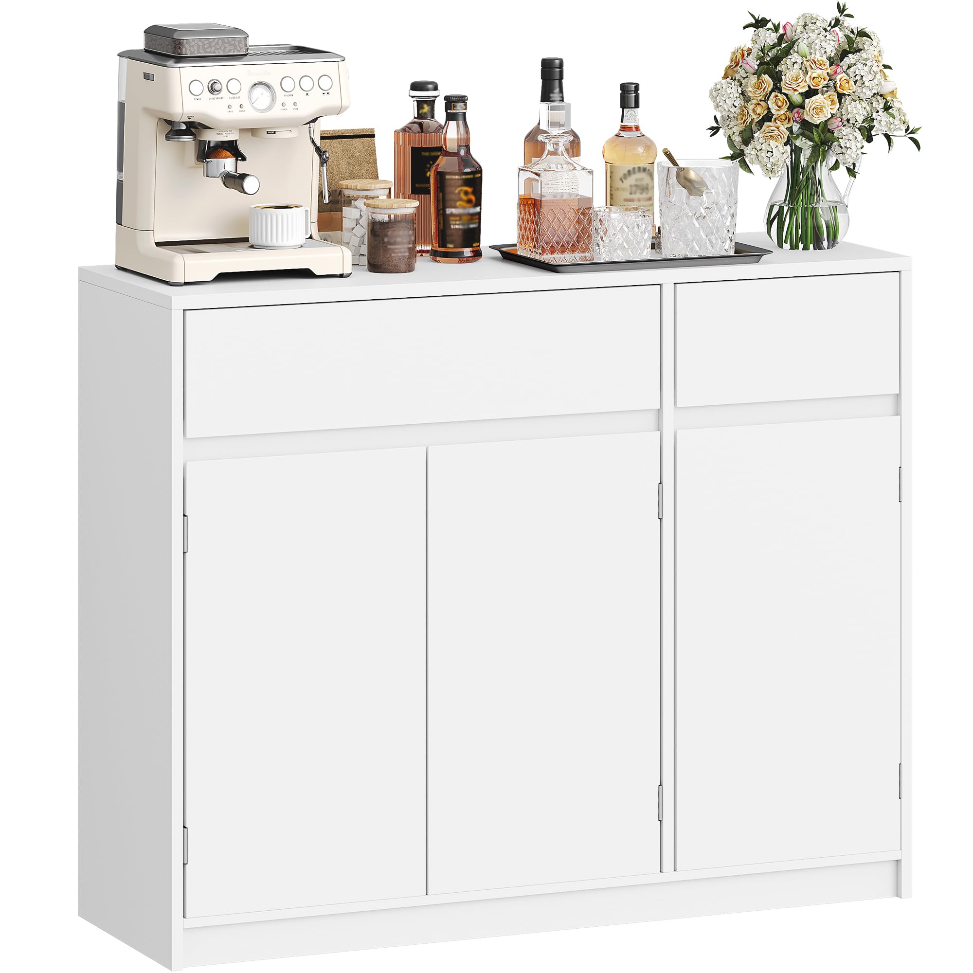 Hzuaneri Sideboard, Kitchen Storage Cabinets with 3 Doors and 2 Drawer, Freestanding Kitchen Cupboard with Adjustable Sh