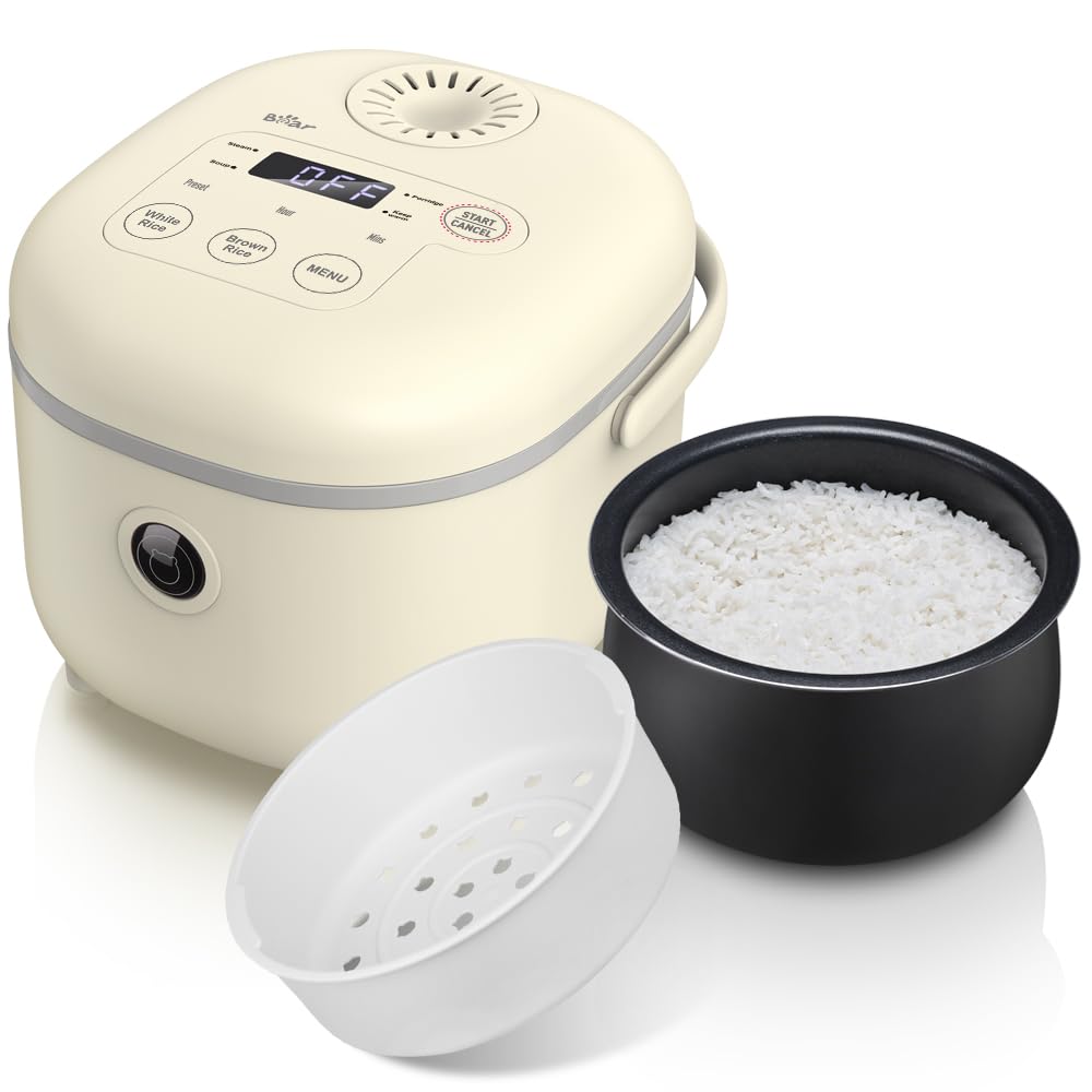 Bear 6 Multifunctional 4 Cups(Uncooked) Rice Cooker with Steamer for 1-4 People, Perfect for White/Brown Rice, Porridge,