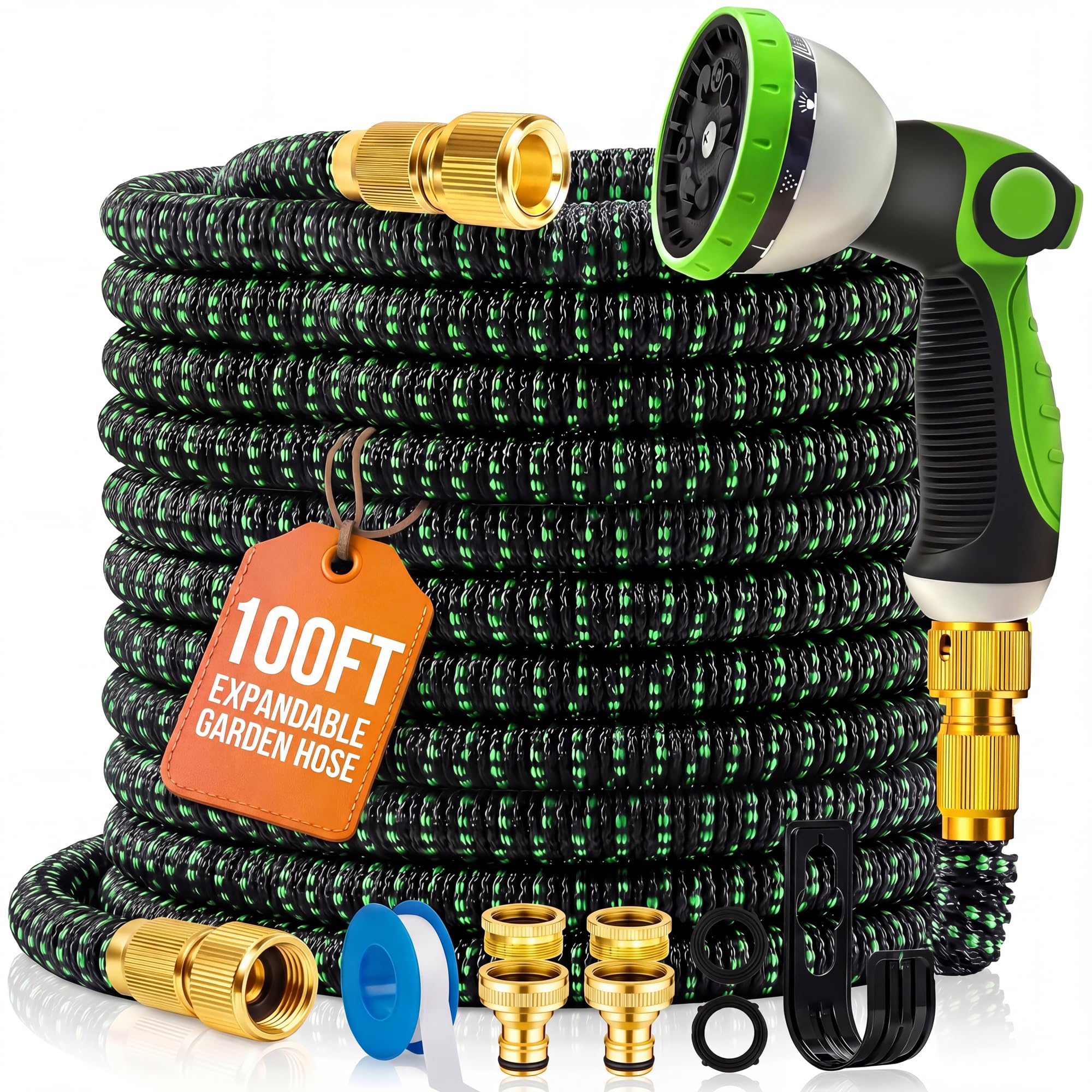 MOSII 100FT Expandable Garden Hose Pipe, Flexible Heavy Duty Water Hose Pipe Extendable with 10-Patt