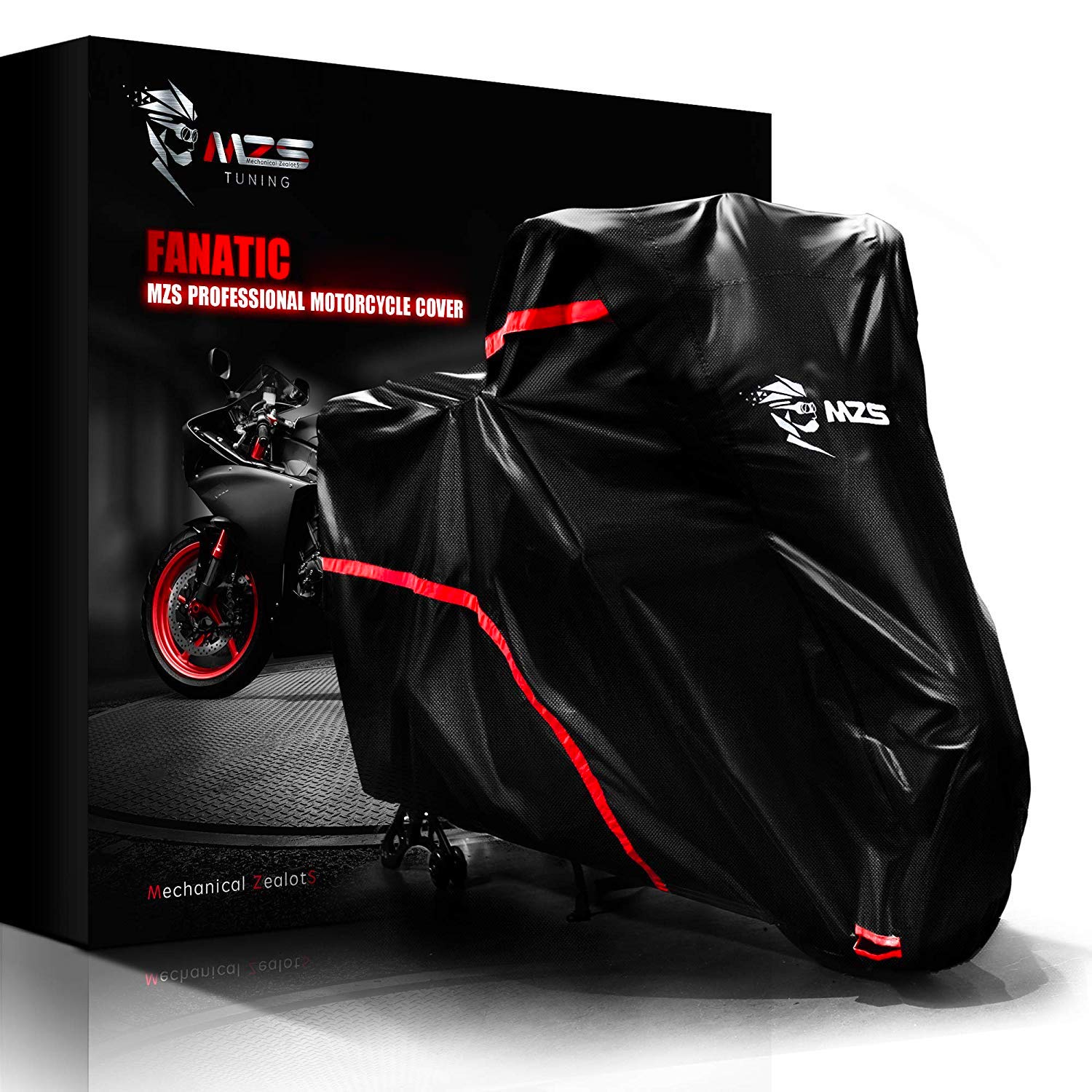 MZS Motorcycle Cover - All Season Weather Outdoor Waterproof Protection fits up to 96 inch XL Compatible Sport Bikes Cru