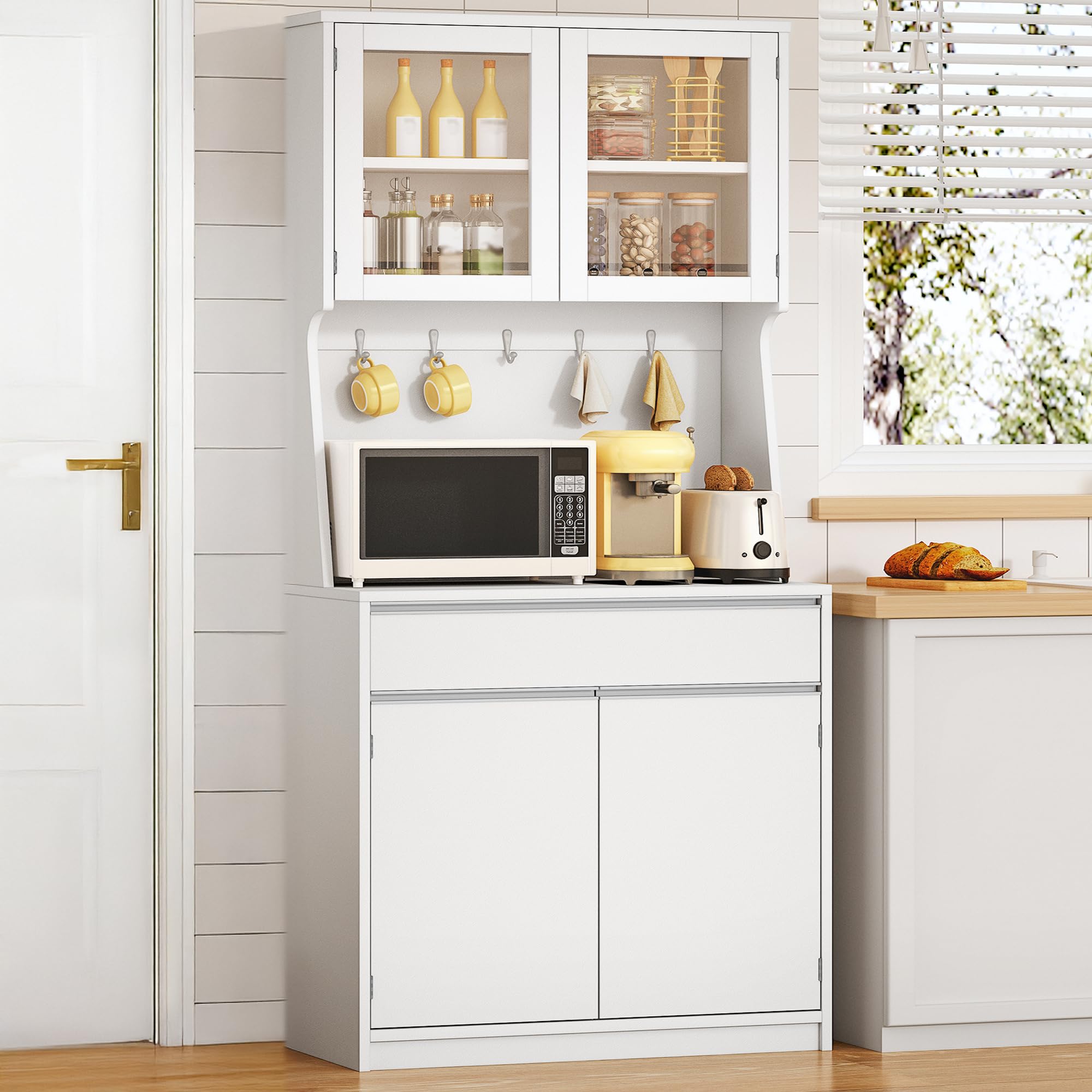 Hzuaneri Kitchen Cabinets, Tall Kitchen Cupboard with Countertop and Drawers, Freestanding Pantry St