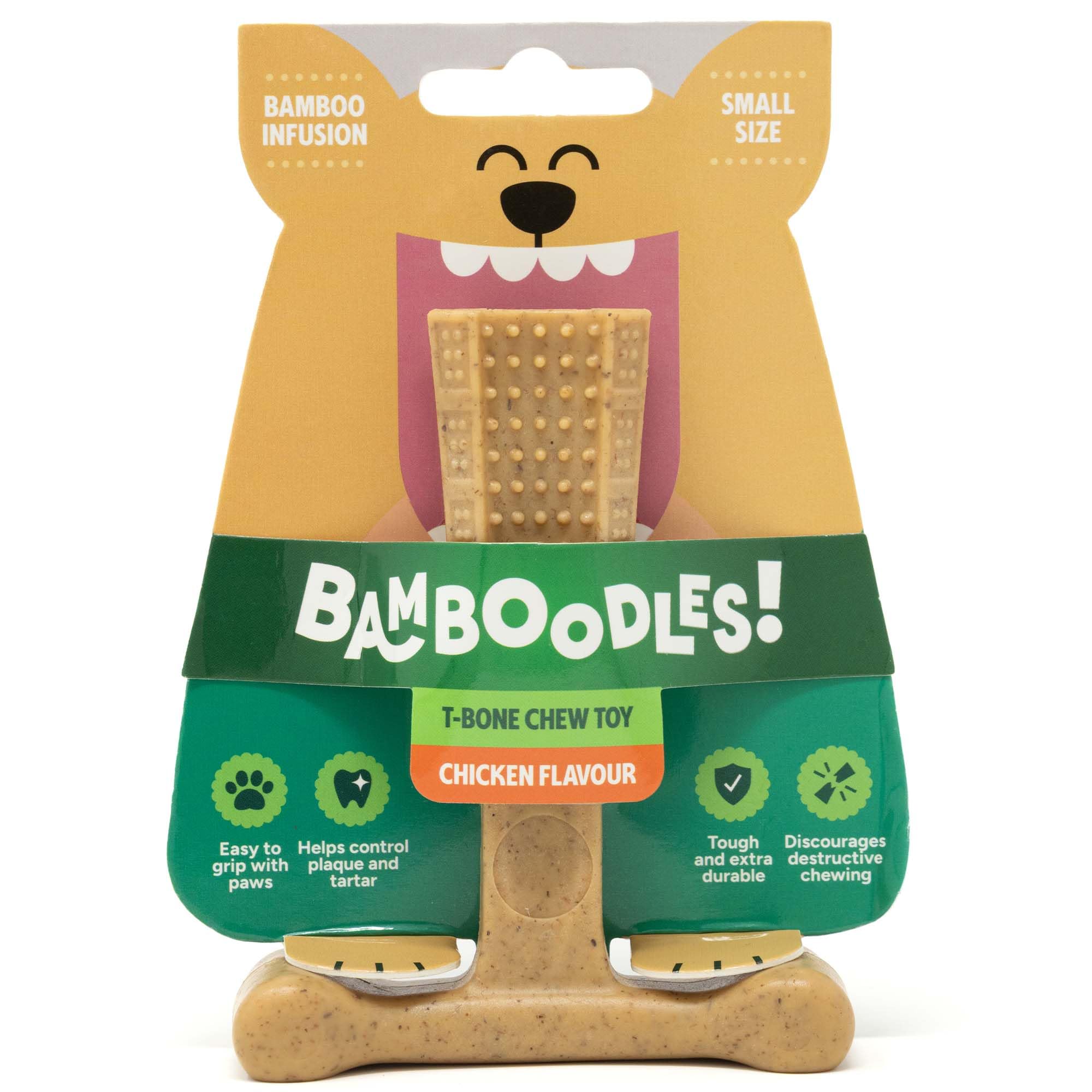 Bamboodles T-Bone Dog Chew Toy – Small | Chicken Flavour | Long Lasting Chew toy for Small Dogs | Durable Chew Toy to Sa