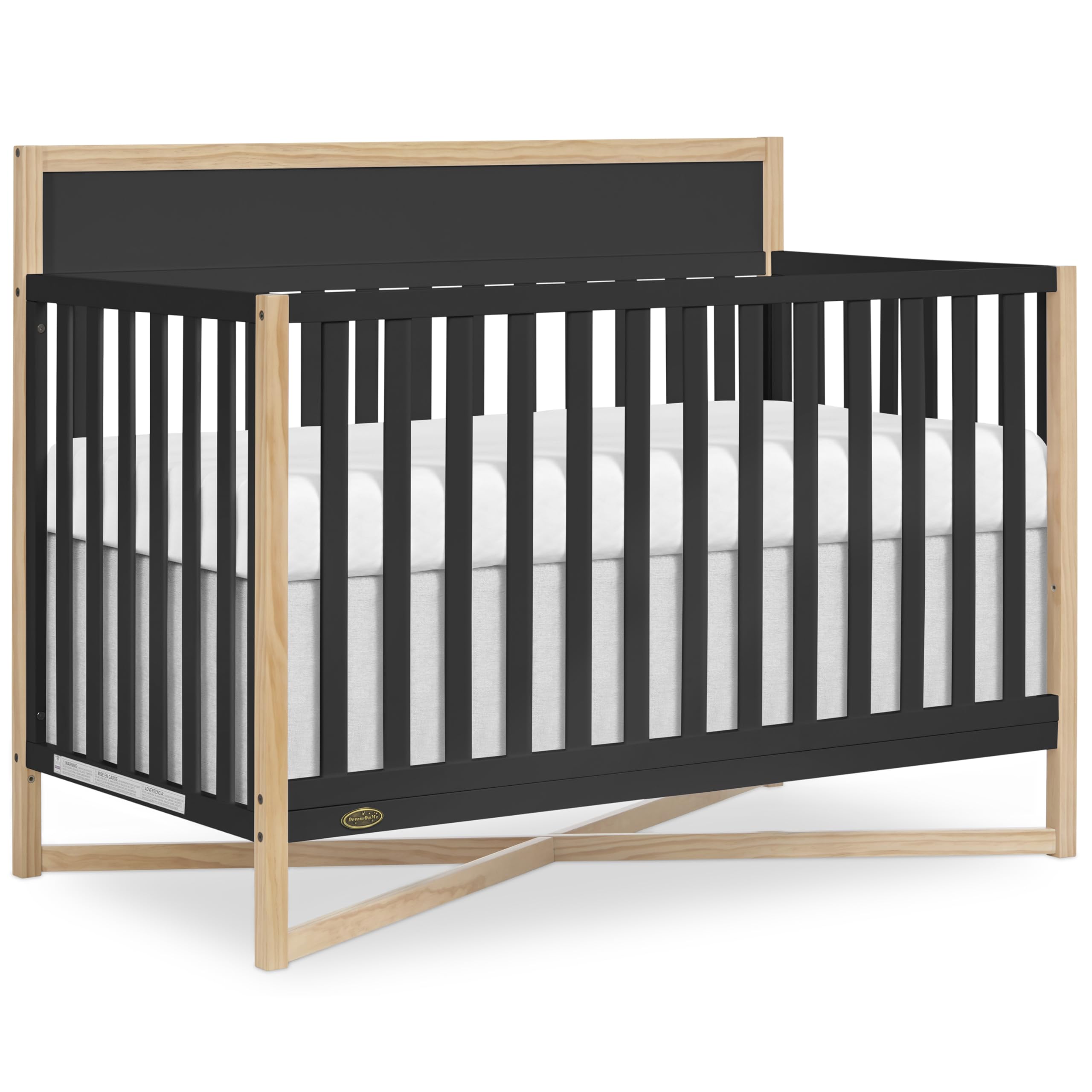 Dream On Me Owen 5-in-1 Convertible Full-Size Baby Crib in Matte Black, GreenGuard Gold & BSA, Converts to Toddler, Day,
