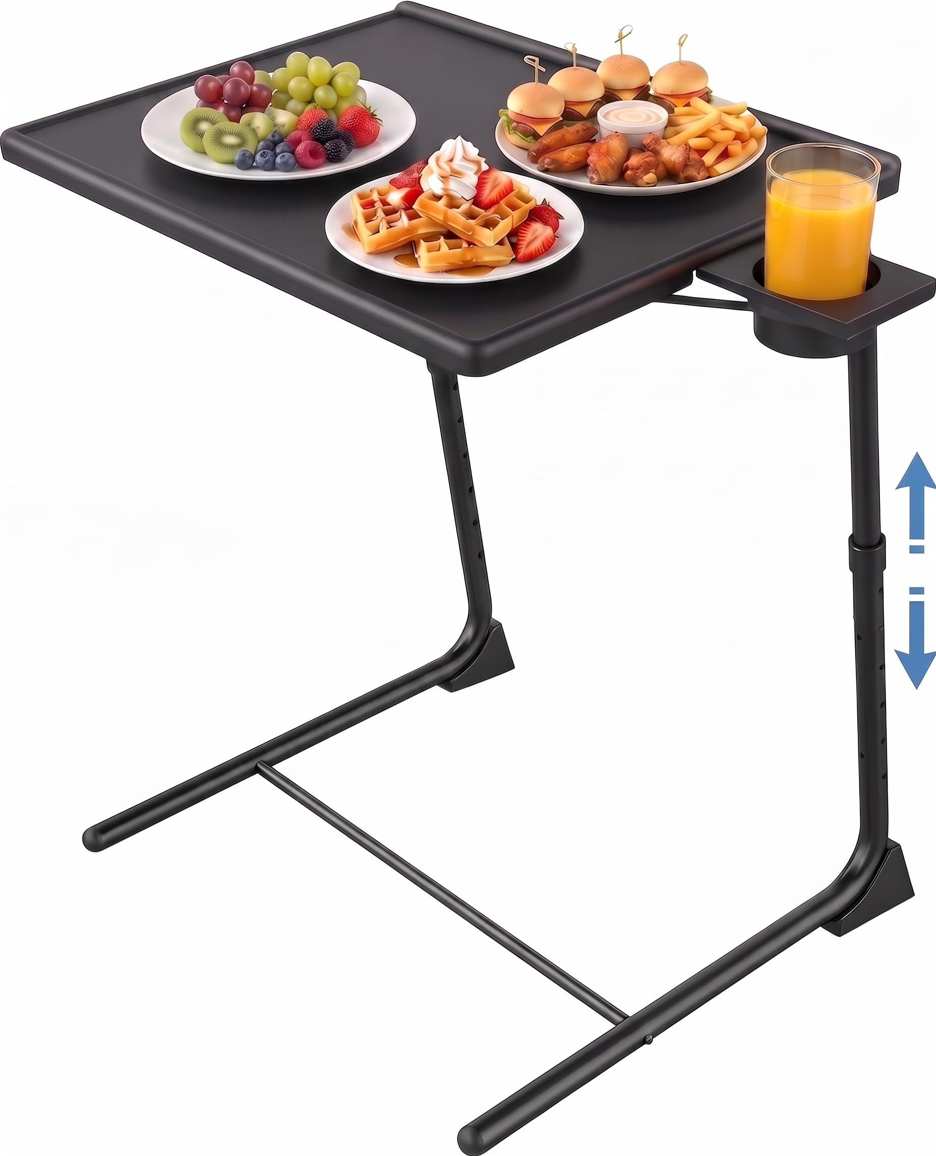 HUANUO Adjustable TV Tray Table - Foldable TV Tray with 6 Height & 3 Tilt Angle Adjustments, TV Dinner Tray with Cup Hol