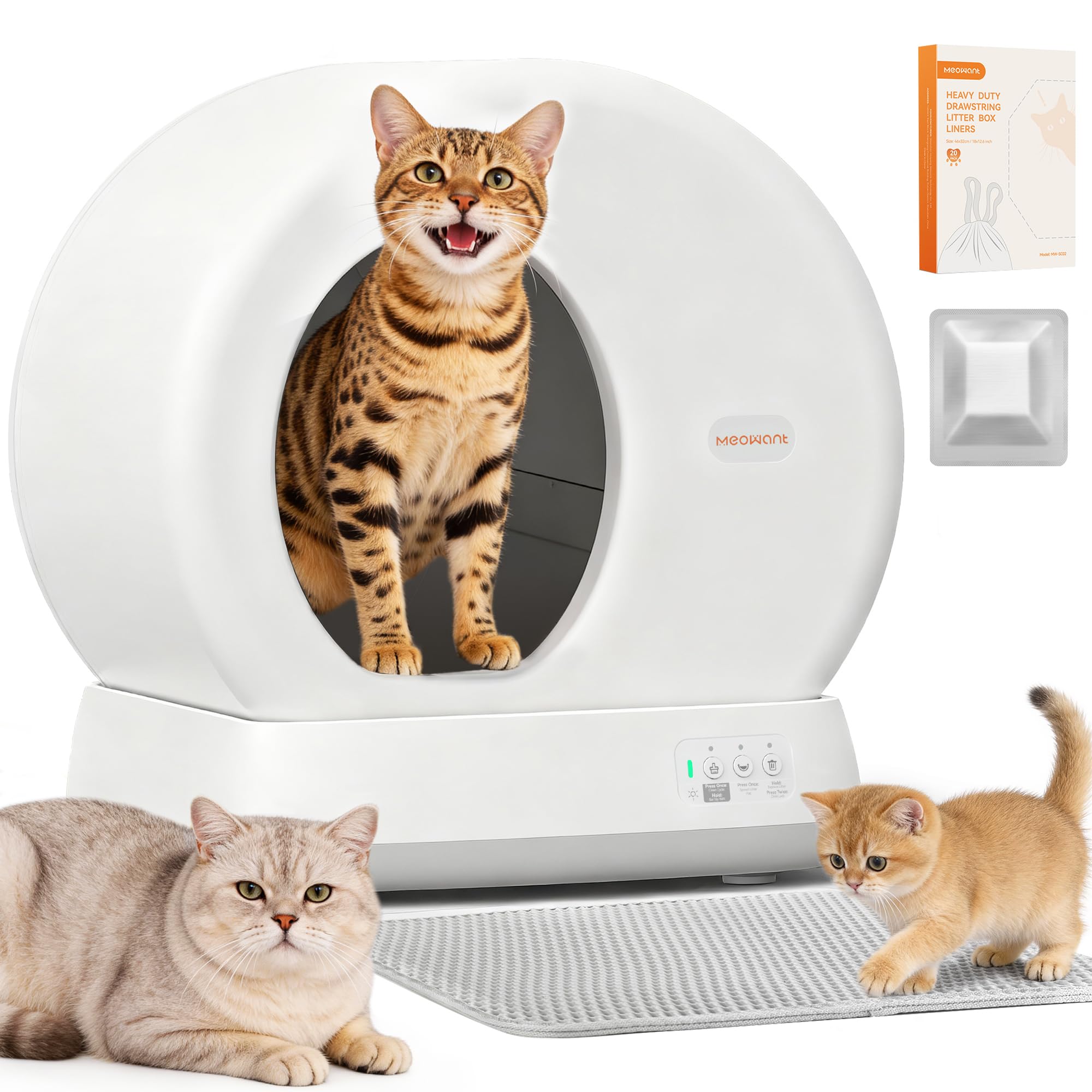 MeoWant Self-Cleaning Cat Litter Box, Large Capacity Automatic Litter Box with Built-in Safety Sensors, App Control, Odo