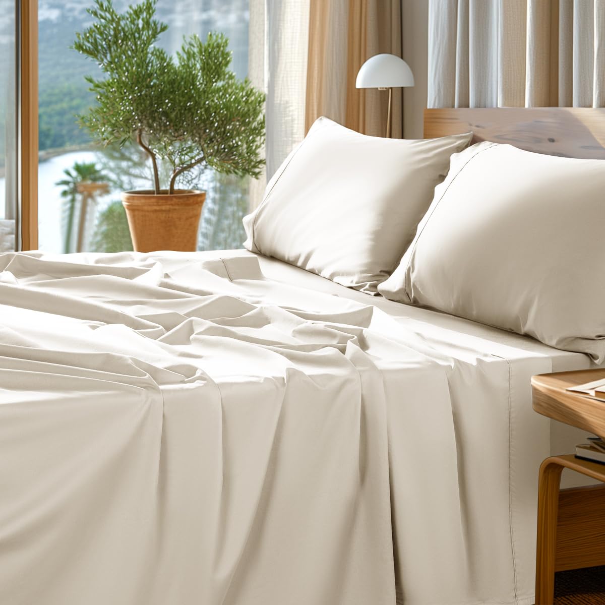 SONORO KATE 100% Egyptian Cotton Sheets Set - 1000 High Thread Count, Luxury 5-Star Hotel Sateen Bed Sheets, Soft, Breat