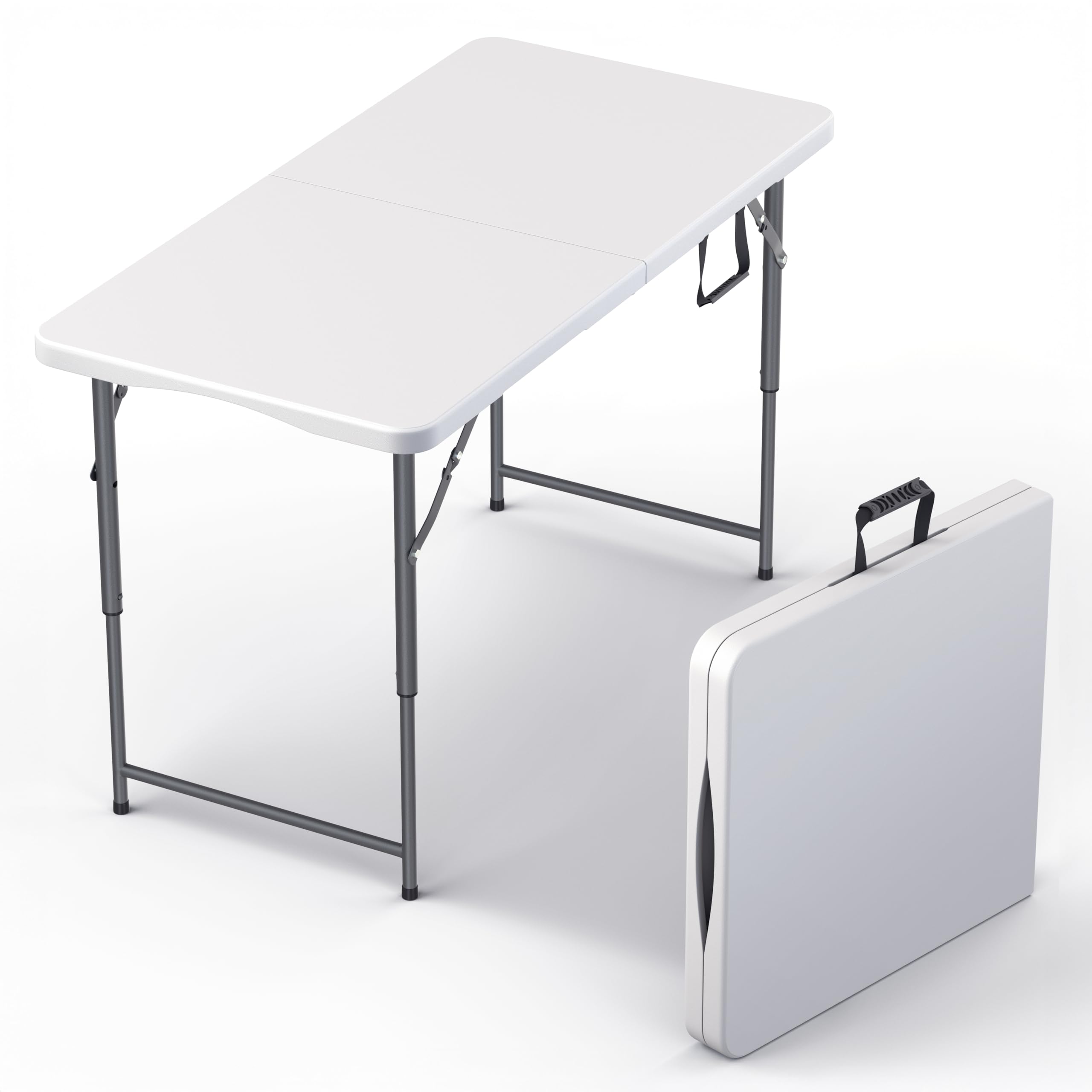 4 Feet Foldable Table Adjustable Height with Built in Handle, Steel Legs | 4FT Heavy Duty Portable |