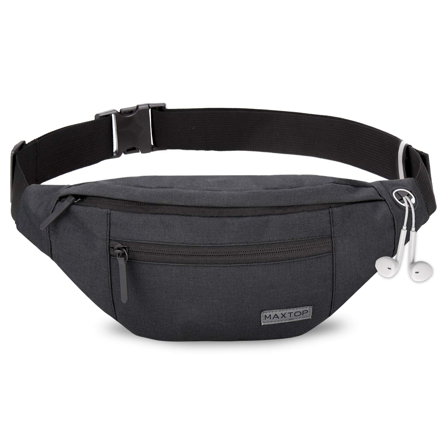 MAXTOP Large Bumbag Waist Fanny Pack Running Belt for Men Women Unisex Bum Bag with Headphone Jack and 4-Zipper Pockets