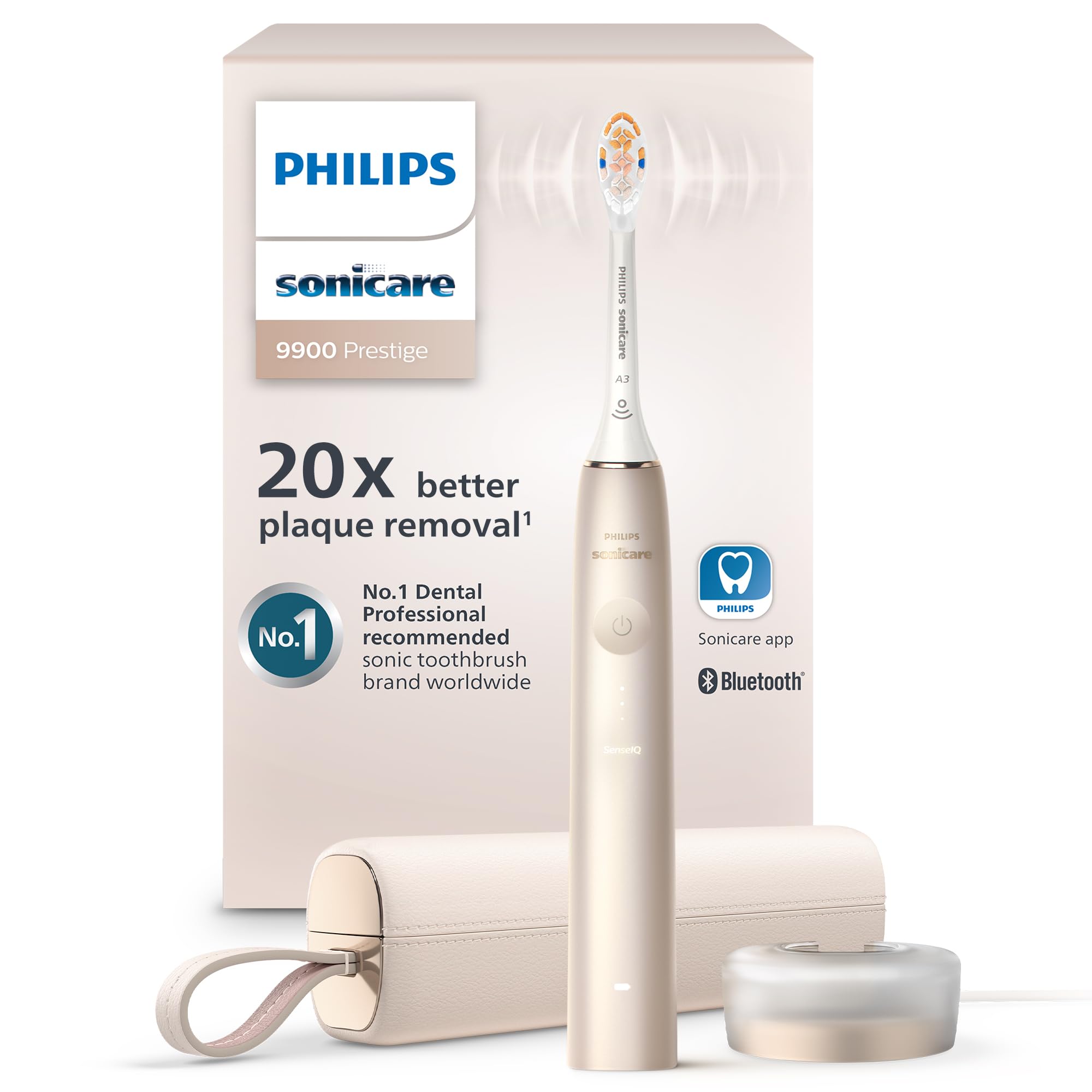 Philips Sonicare DiamondClean 9900 Prestige Electric Toothbrush - with SenseIQ Technology and Advanced AI App, 5 Brushin