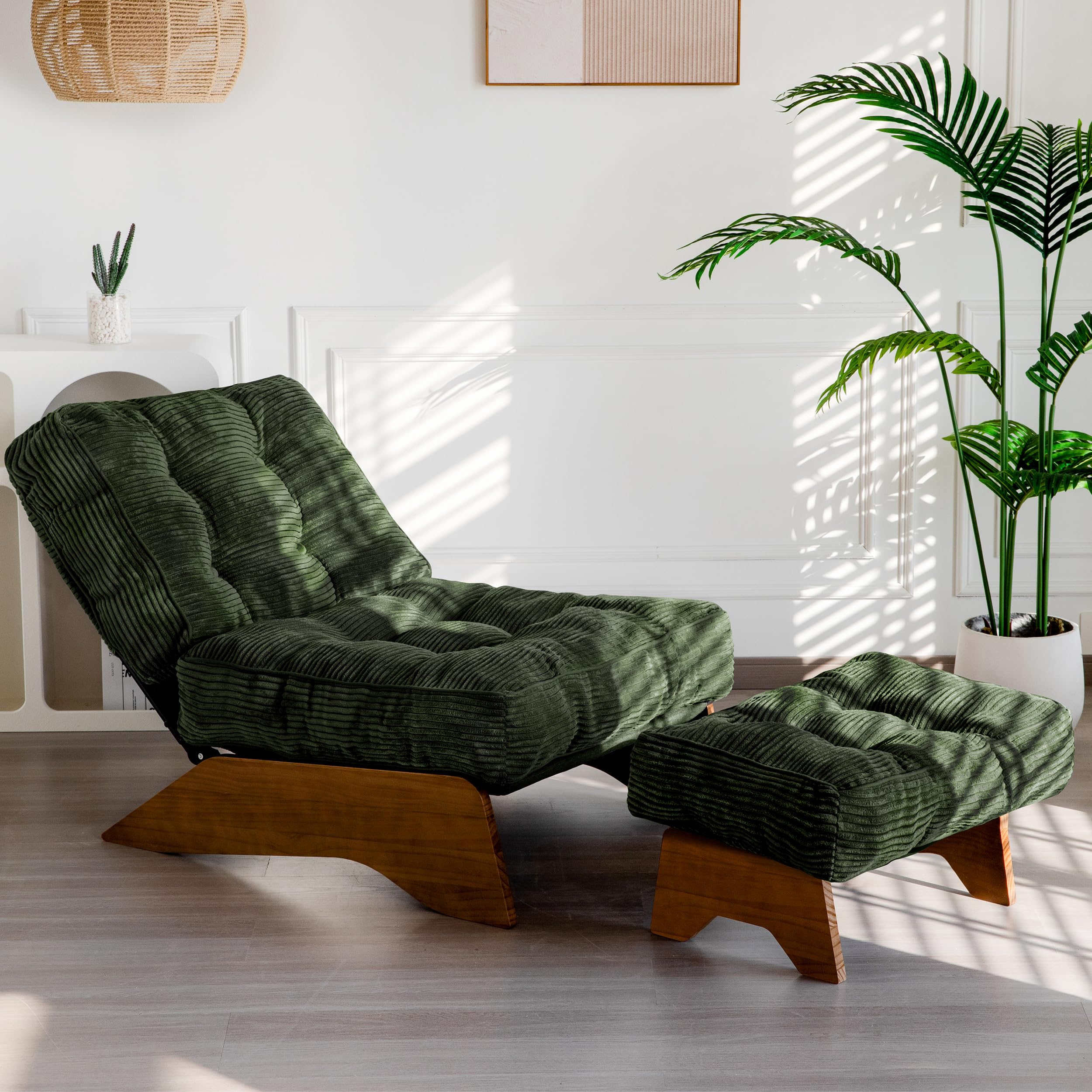 MAXYOYO Accent Chair with Ottoman Adjustable Backrest, Tufted Living Room Chair Upholstered Lounge Chair with Footrest S