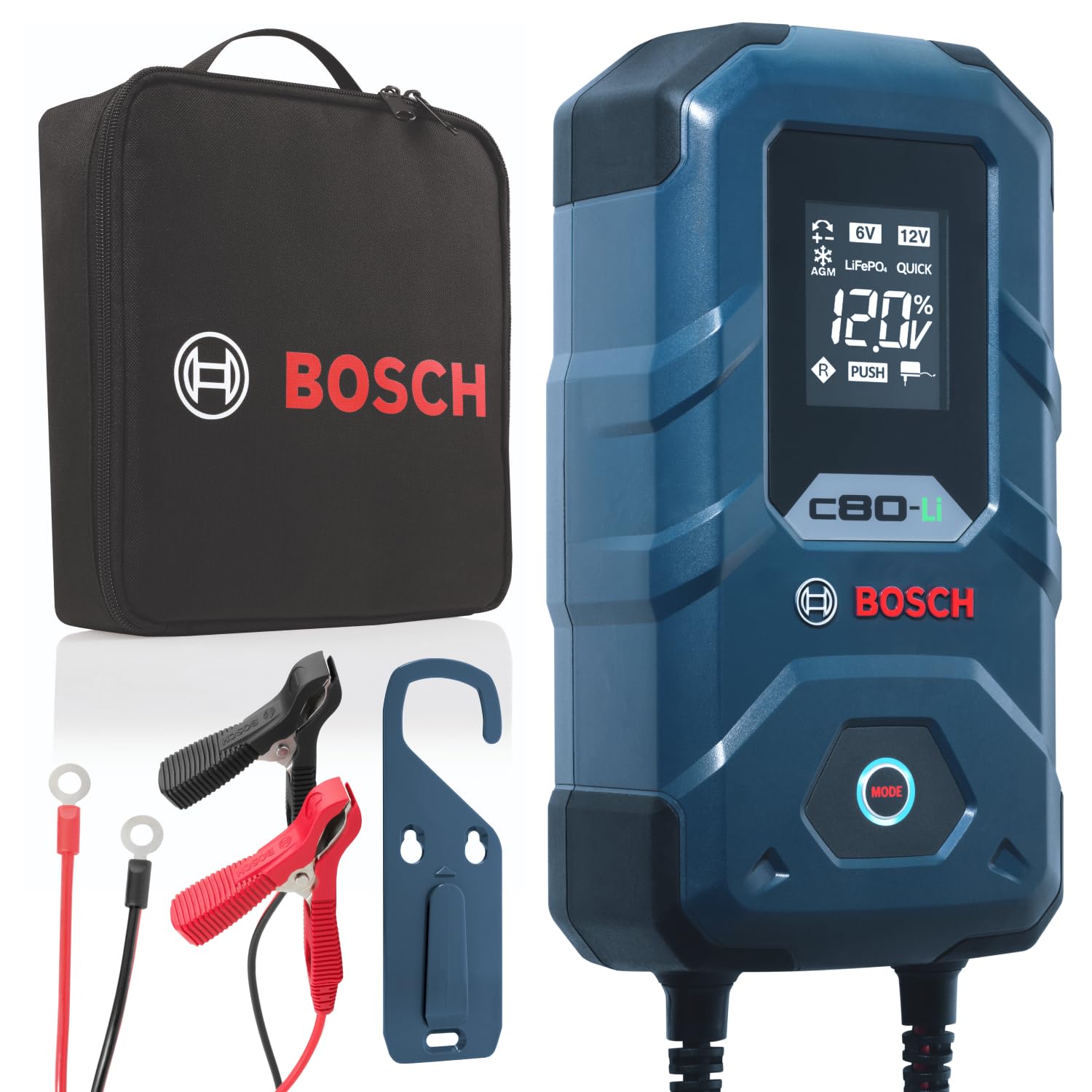 Bosch C80-Li Battery Charger - 15 Amps with Trickle Function | For 6V/12V Lead-acid, AGM, EFB, GEL, SLI and 12V Lithium 