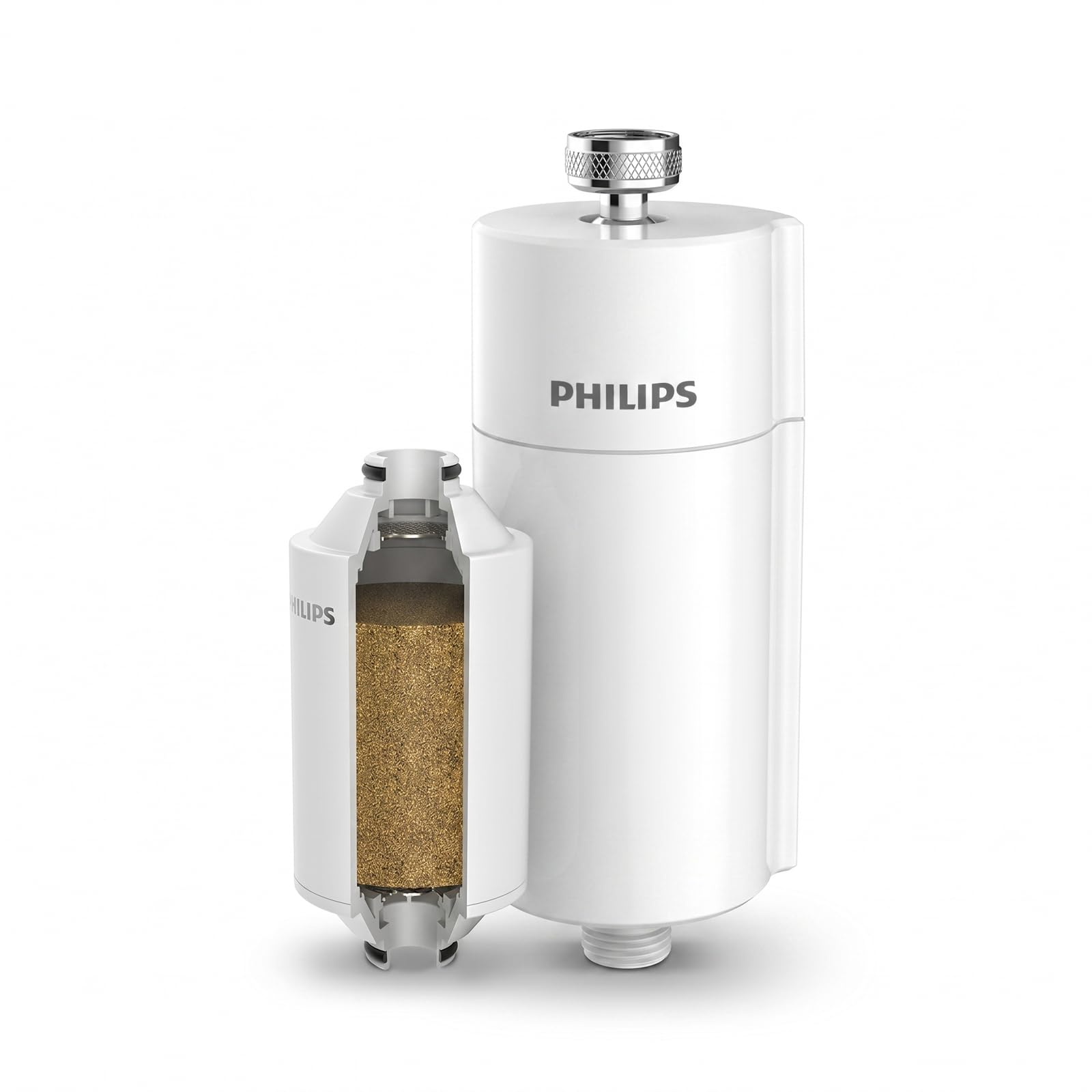 Philips Water in-Line Shower Filter and 1 Replacement Cartridge, 50 000 L Filtration Capacity, White, Reduces Chlorine b