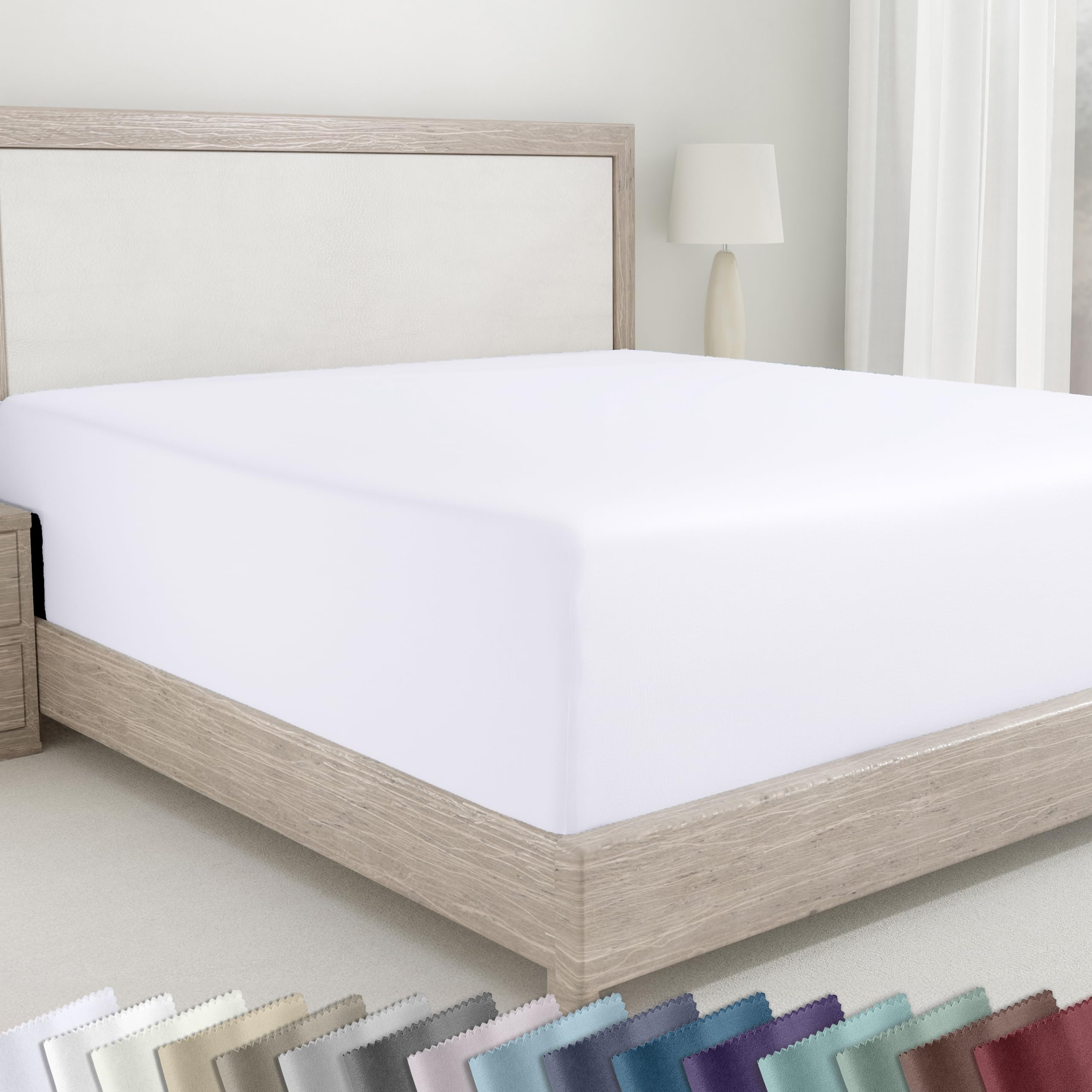 California Design Den Queen Fitted Sheet Only - 100% Cotton 400 Thread Count Sateen, Deep Pocket Fit