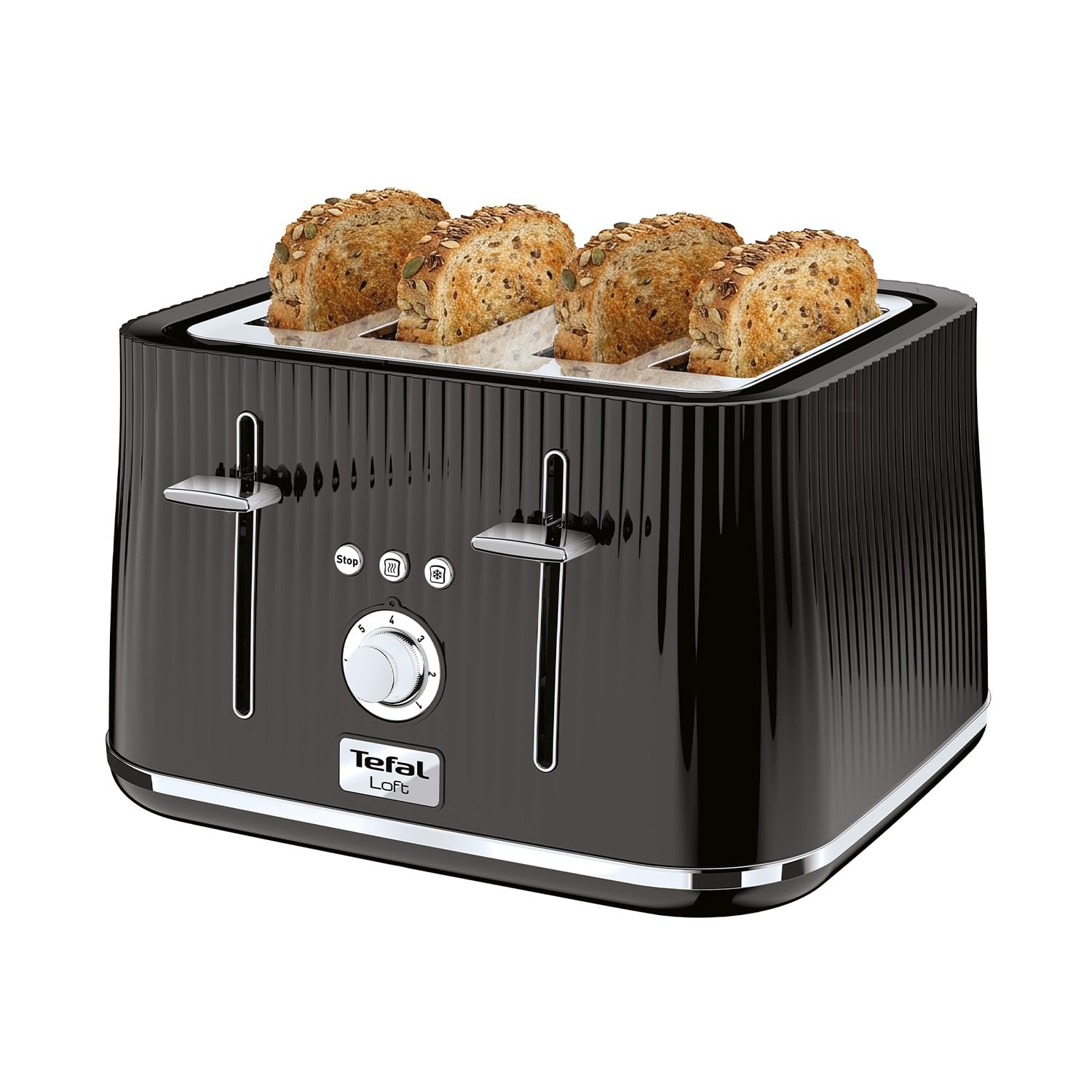 Tefal Loft 4-Slot Toaster, 7 Browning Levels, Defrost, Stop + Reheat Functions, Removable Crumb Tray, High-lift + Self-C