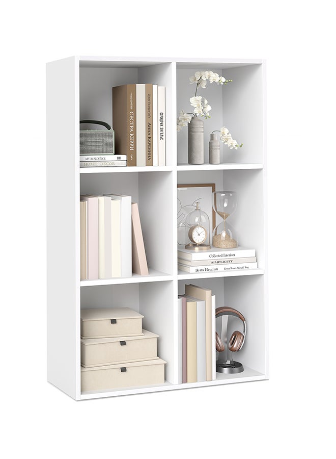 VASAGLE Bookcase, Shelf, Storage Cabinet with 6 Compartments, Freestanding Bookcase, Cube Bookcase, for Living Room, Off