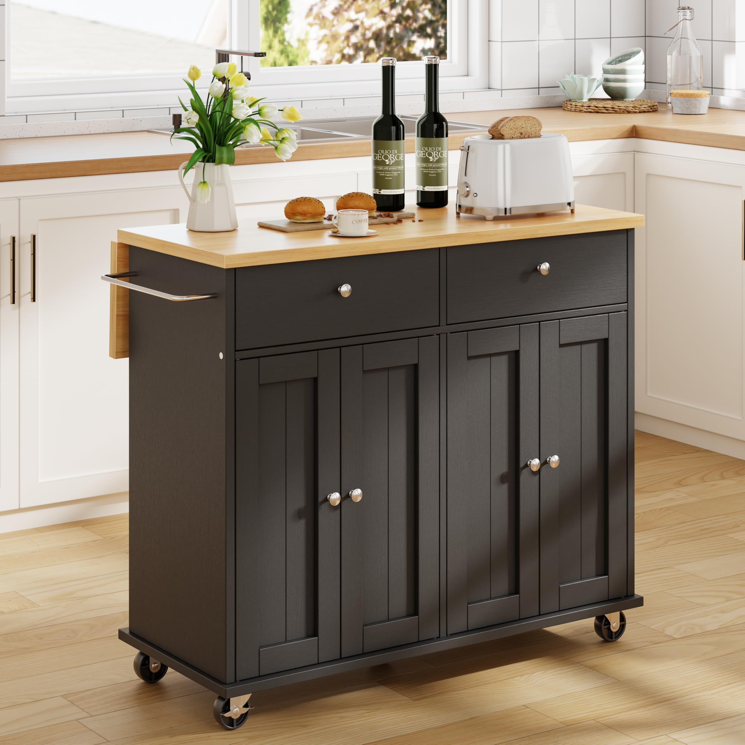 JY QAQA 39" Kitchen Island on Wheels with Storage Cabinet Kitchen Cart Cabinet with Shelves, Cart Ha