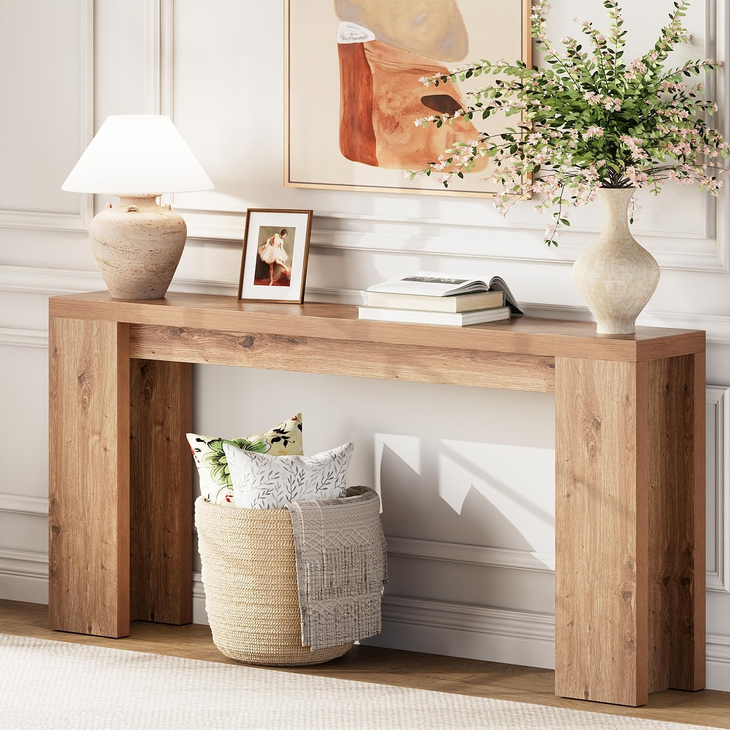 70.9 Inch Extra Long Console Table, Farmhouse Entryway Table with Thickened Base, Wood Sofa Table Be