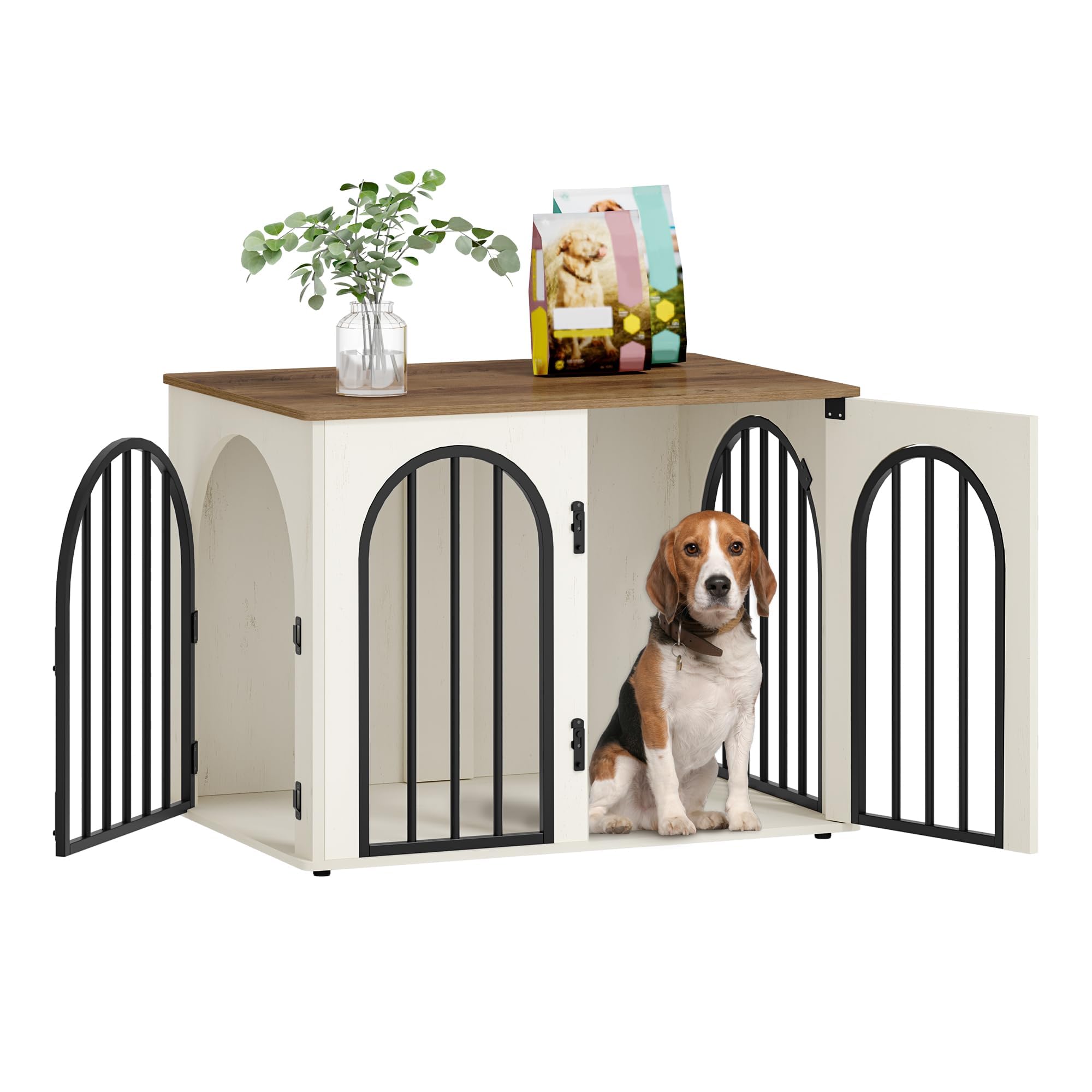 Hzuaneri 31.5'' Wooden Dog Crate Furniture, Indoor Dog Kennel Dogs Cage for Small/Medium Dogs, Heavy Duty Dog Crates Dec