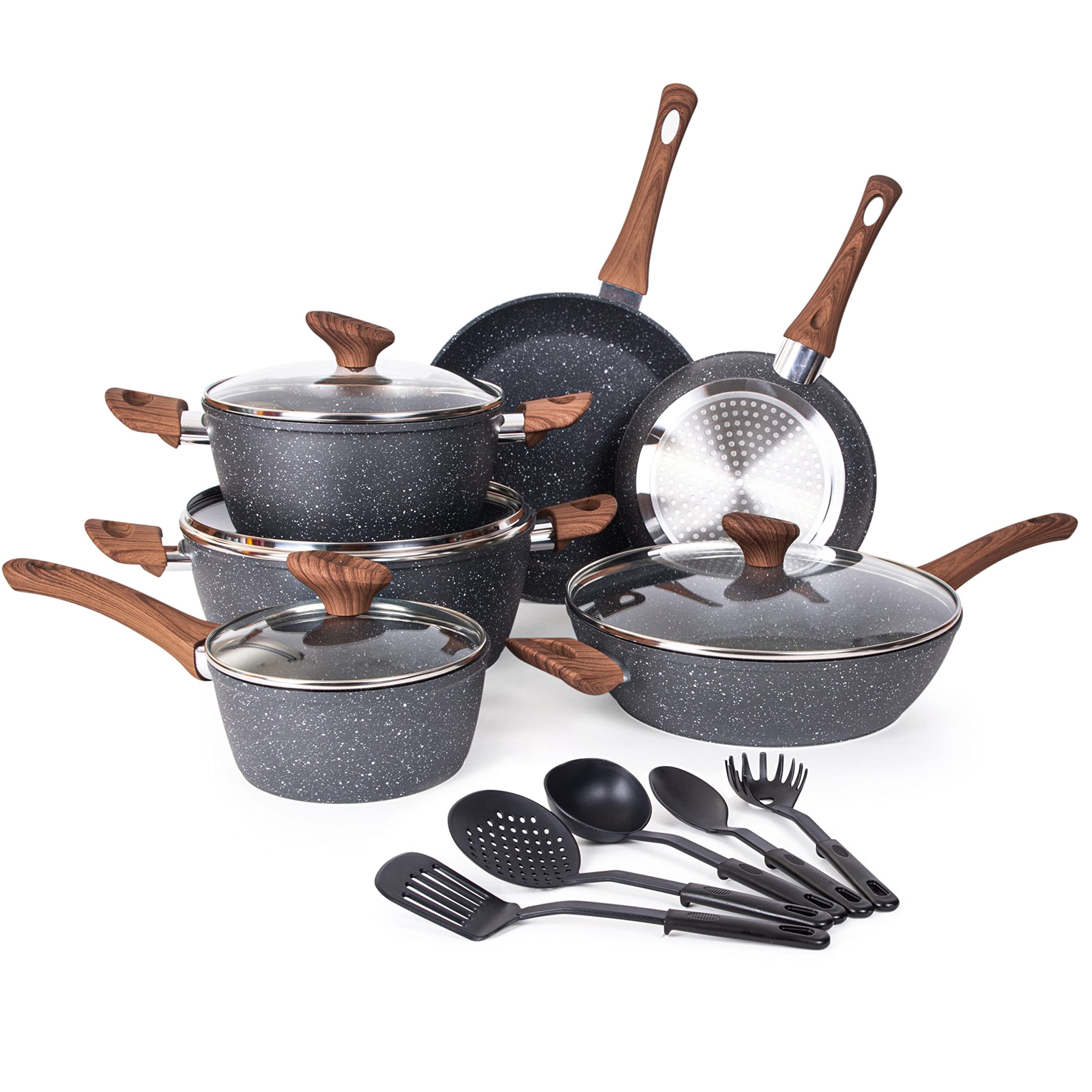 Non Stick Pots and Pans Set – Induction Hob Pots Set – 15pcs Kitchen Cookware with Lids – Cooking Ma