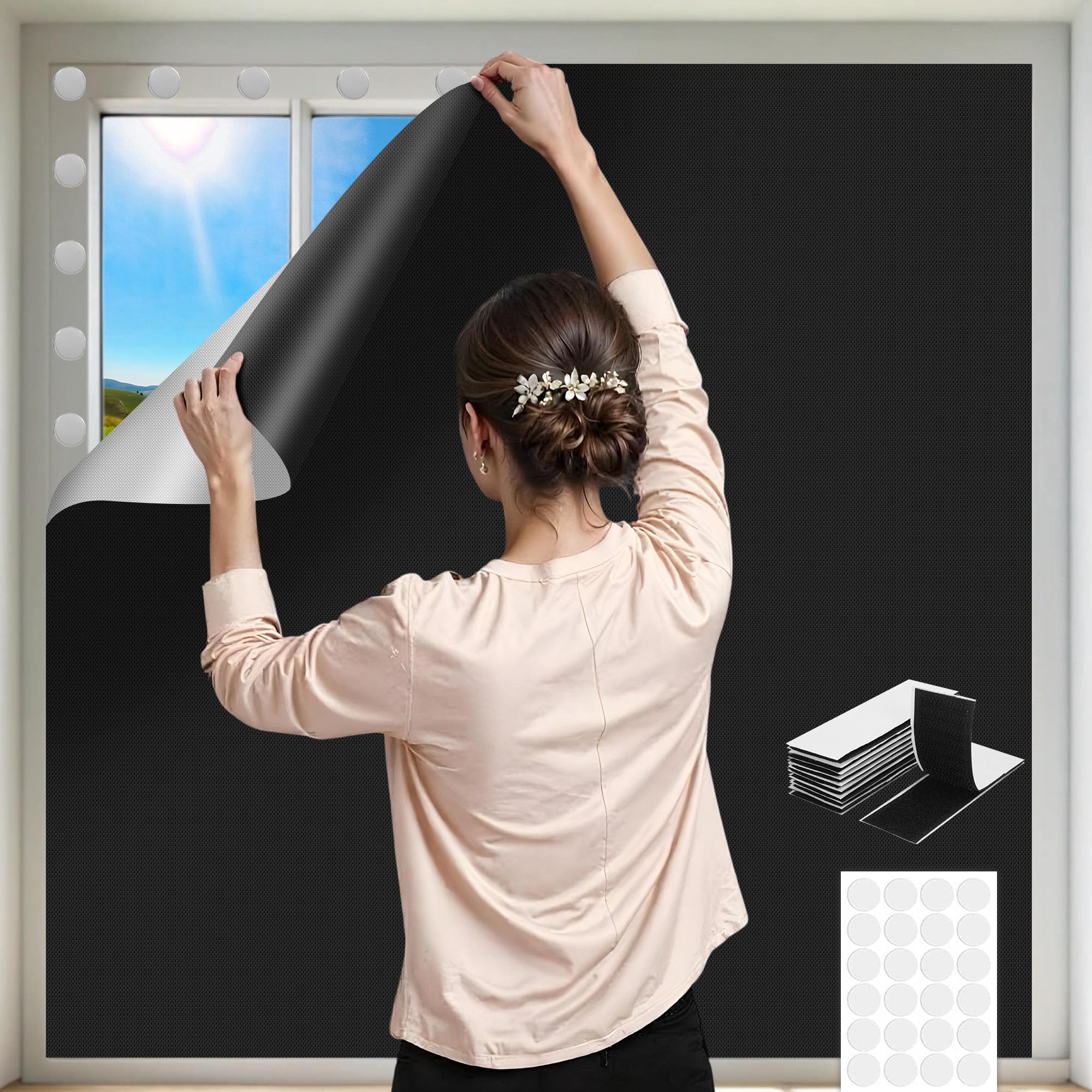 Blackout Curtains for Travel Portable Blackout Blind Stick On, No Drill Blinds for Window Blinds Tem