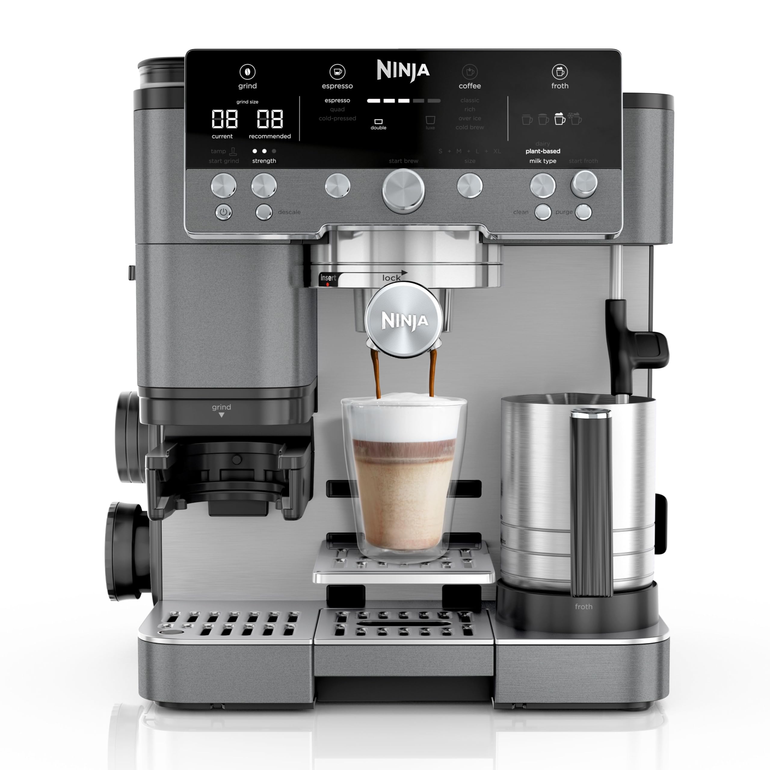 Ninja Luxe Premier 3-in-1 Coffee Machine, Latte, Cappuccino, Cold Brew & Espresso Maker With Built in Bean Grinder & Mil