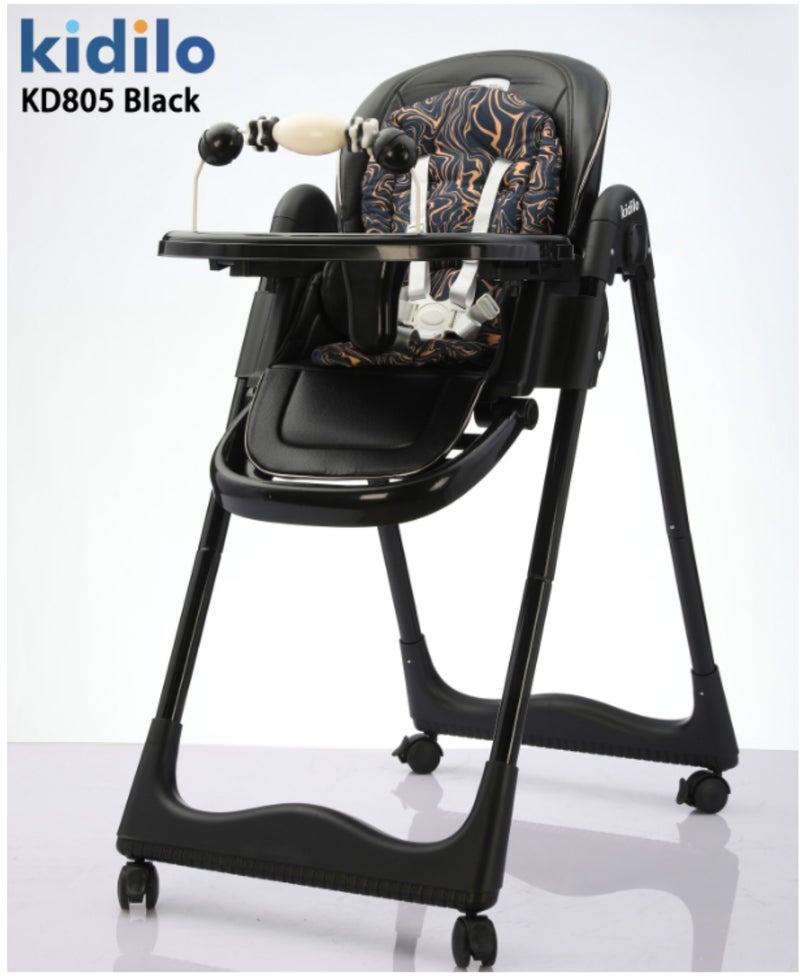 Kidilo KD805 Baby High Chair | Reclining Seat with Padded Insert | Detachable Double Feeding Tray & Toy Bar | 5-Point Sa