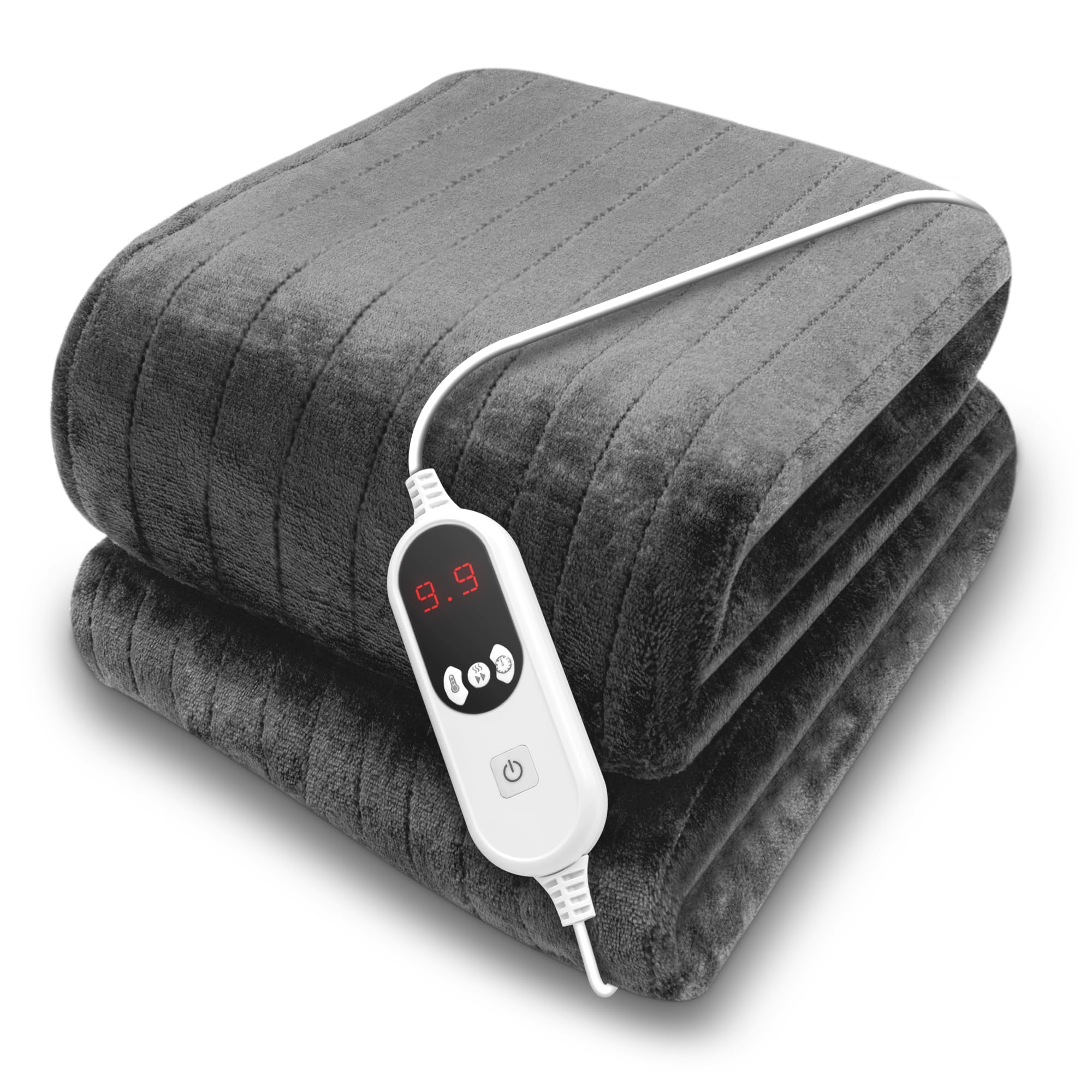 Purus Grey Heated Throw Electric Blanket, 160 x 120cm Heated Blanket Machine Washable Soft Micro Fle