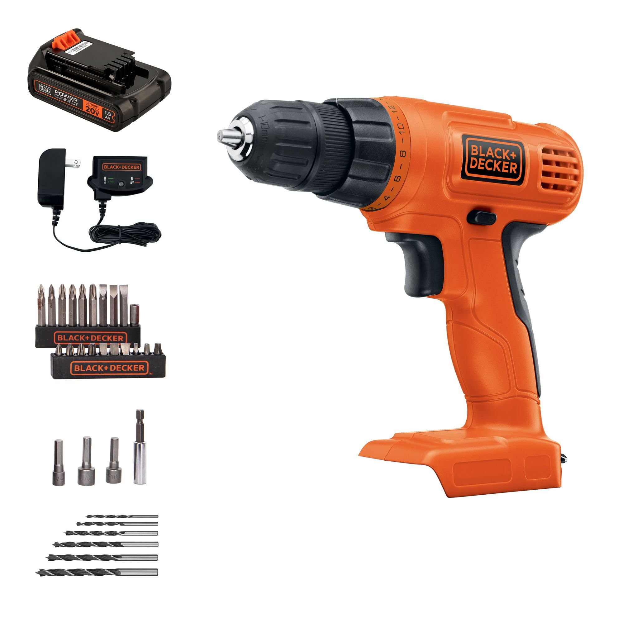 BLACK+DECKER 20V MAX POWERCONNECT Power Drill Cordless Drill Driver Electric Screwdriver with 30 Pie