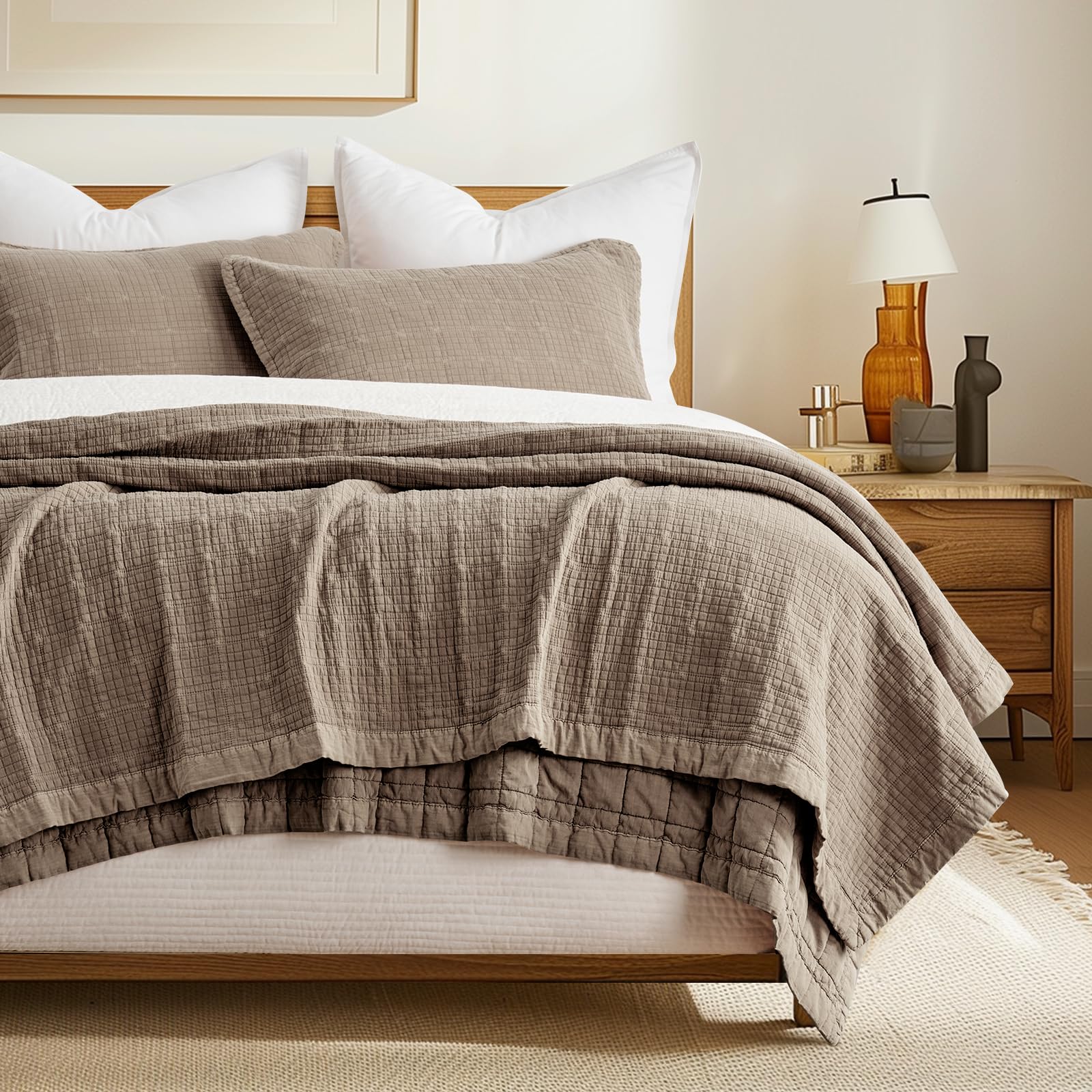 EVERGRACEHOME Stonewashed Cotton Quilt Set King Size, Ultra Soft Oversized Bedspread Coverlet Set, L
