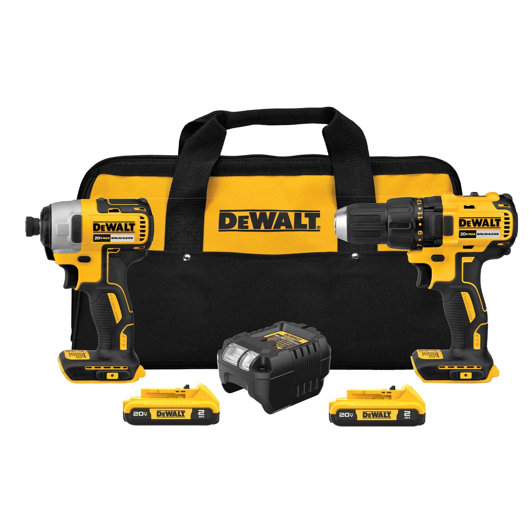 DEWALT 20V MAX Cordless Drill and Impact Driver, Power Drill Brushless 2-Tool Power Tool Combo Kit, 