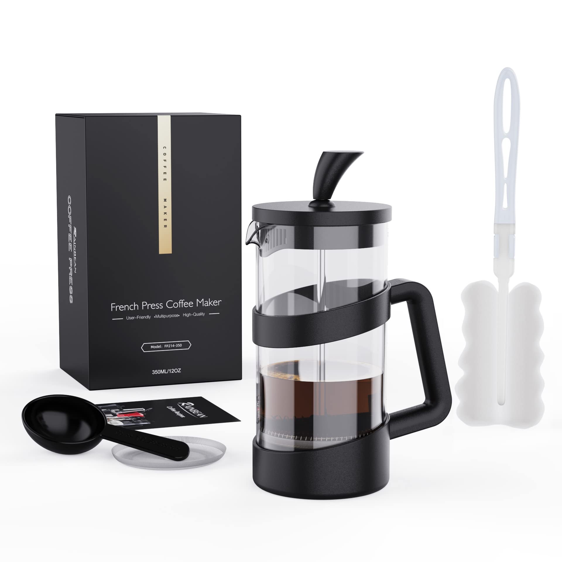 RAINBEAN Mini French Press Coffee Maker, 12 oz, Camping Coffee Press Pot, Small French Press, Tea an