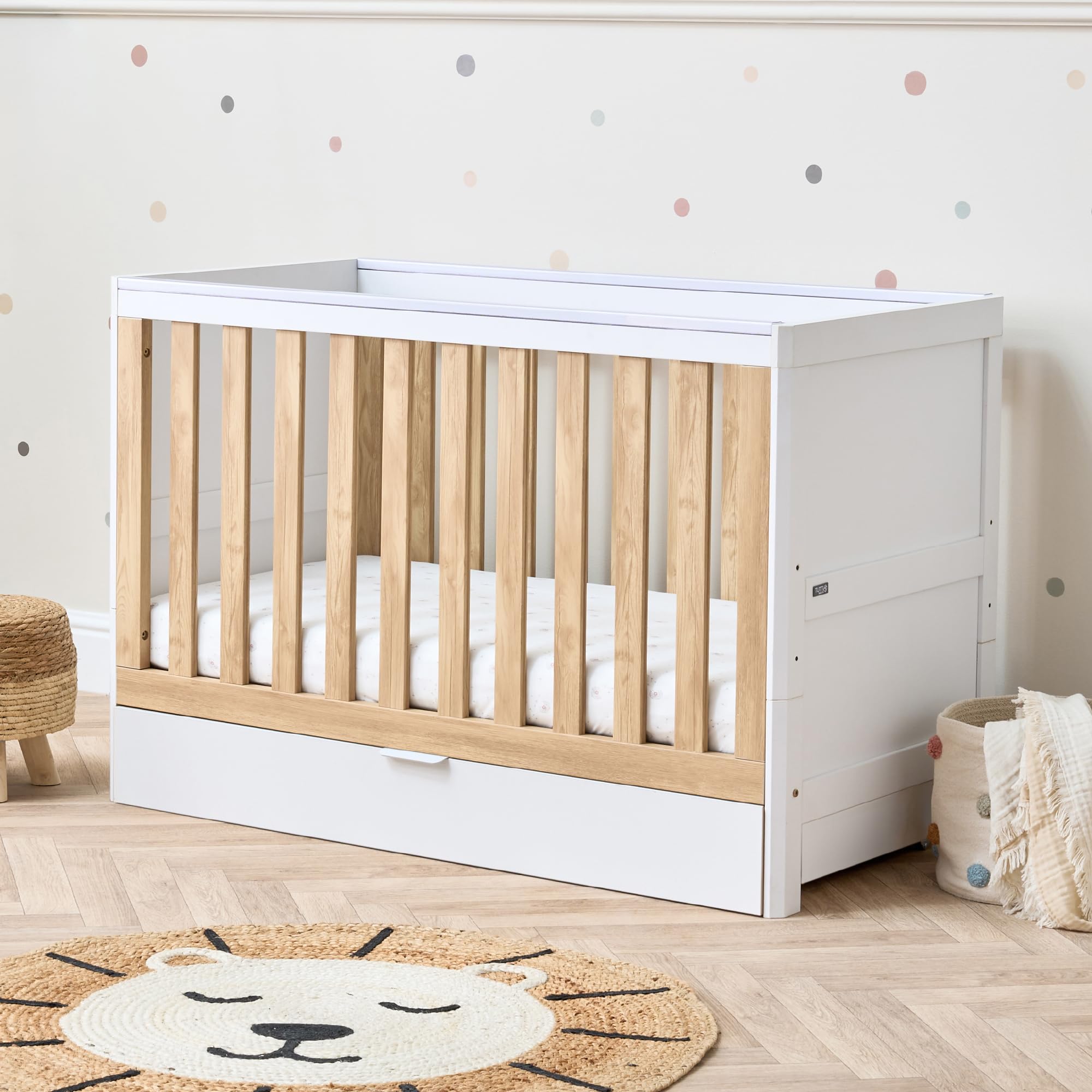 Tutti Bambini Riley 3-in-1 Baby Cot Bed with Drawer 120 x 60 cm, (0-4 Years) - 3 Modes: Cot, Toddler Bed & Toddler Sofa,