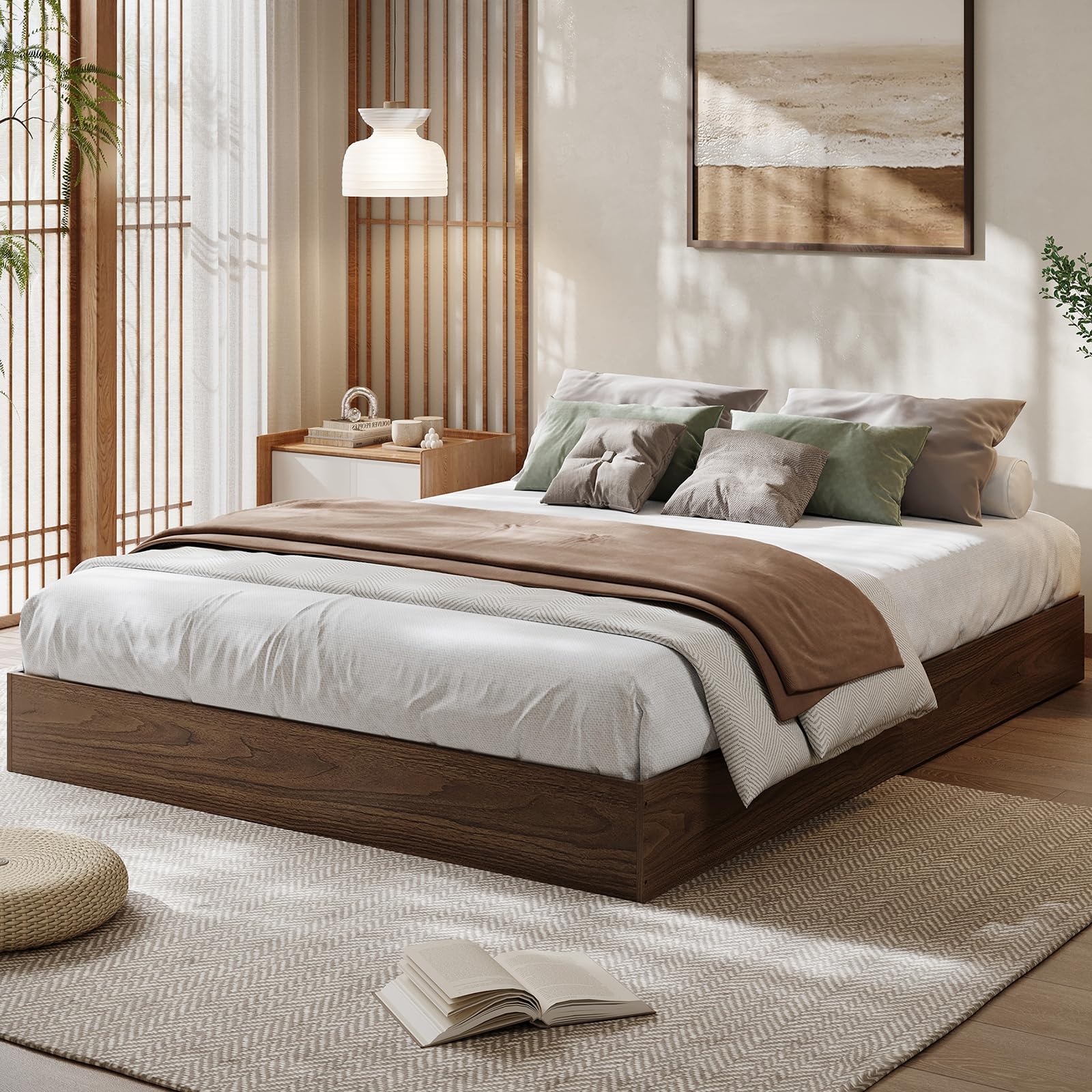 GarveeHome Queen Size Wood Platform Bed Frame,Wooden Bed Frame Without Headboard, Wood Slat Support,No Box Spring Needed