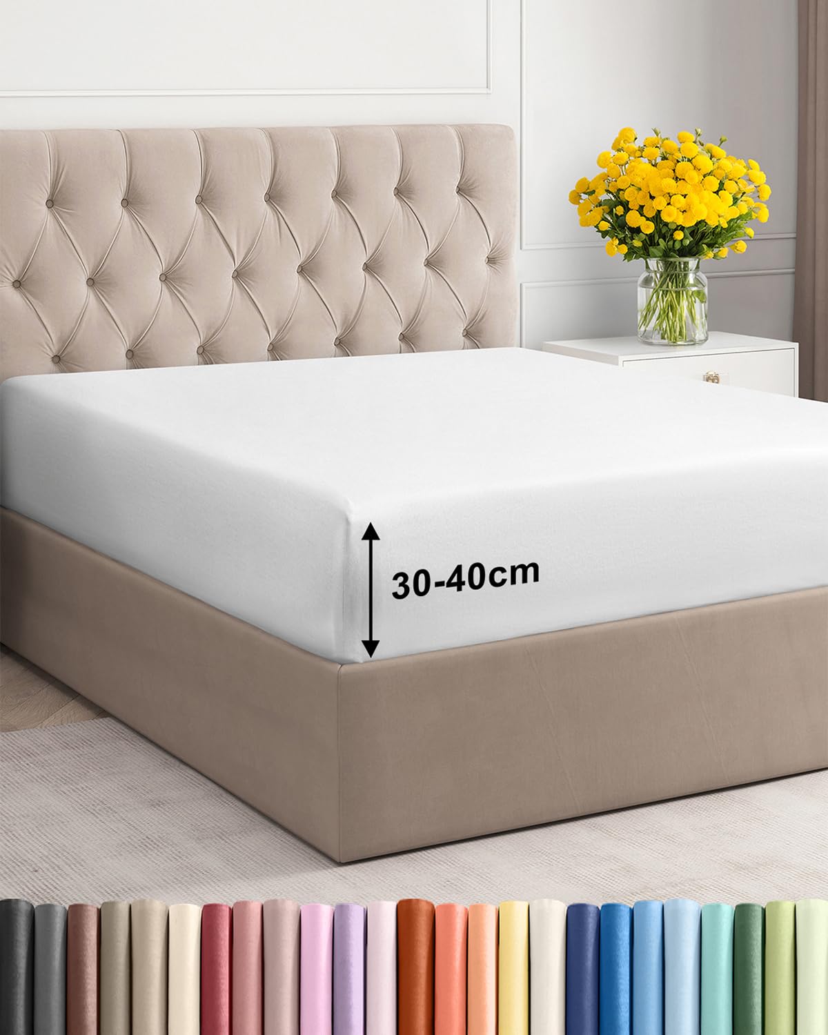King Fitted Bed Sheet – Extra Deep Pocket – Fits Mattress up to 40cm (16