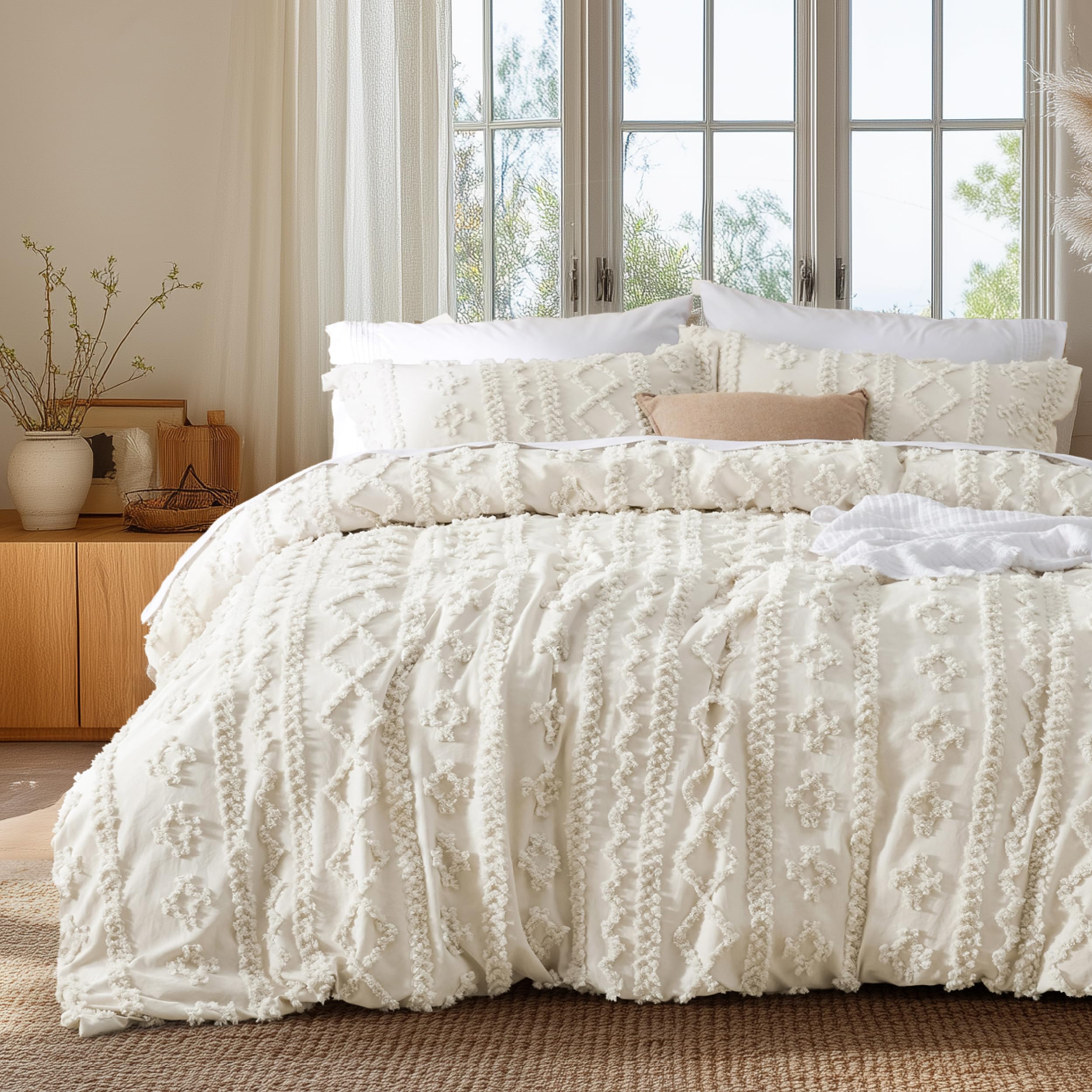 Bedsure Boho Duvet Cover Queen Size, Soft & Comfortable Elegant Design Boho Bedding for Decoration, Machine Washable Com